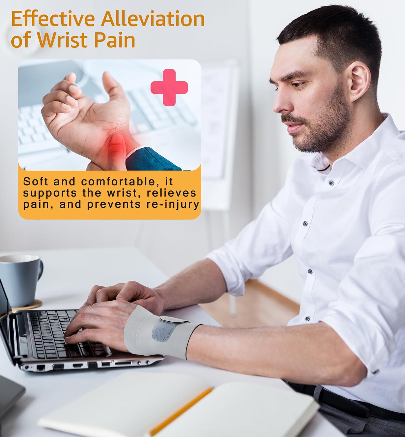 2 Pack Thin Compression Wrist Brace for Men & Women, Adjustable Elastic Wrist Support for Carpal Tunnel Arthritis Tendonitis Sports Pain Relief, Soft & Comfortable Day/Night Wrist Wraps (Gray)