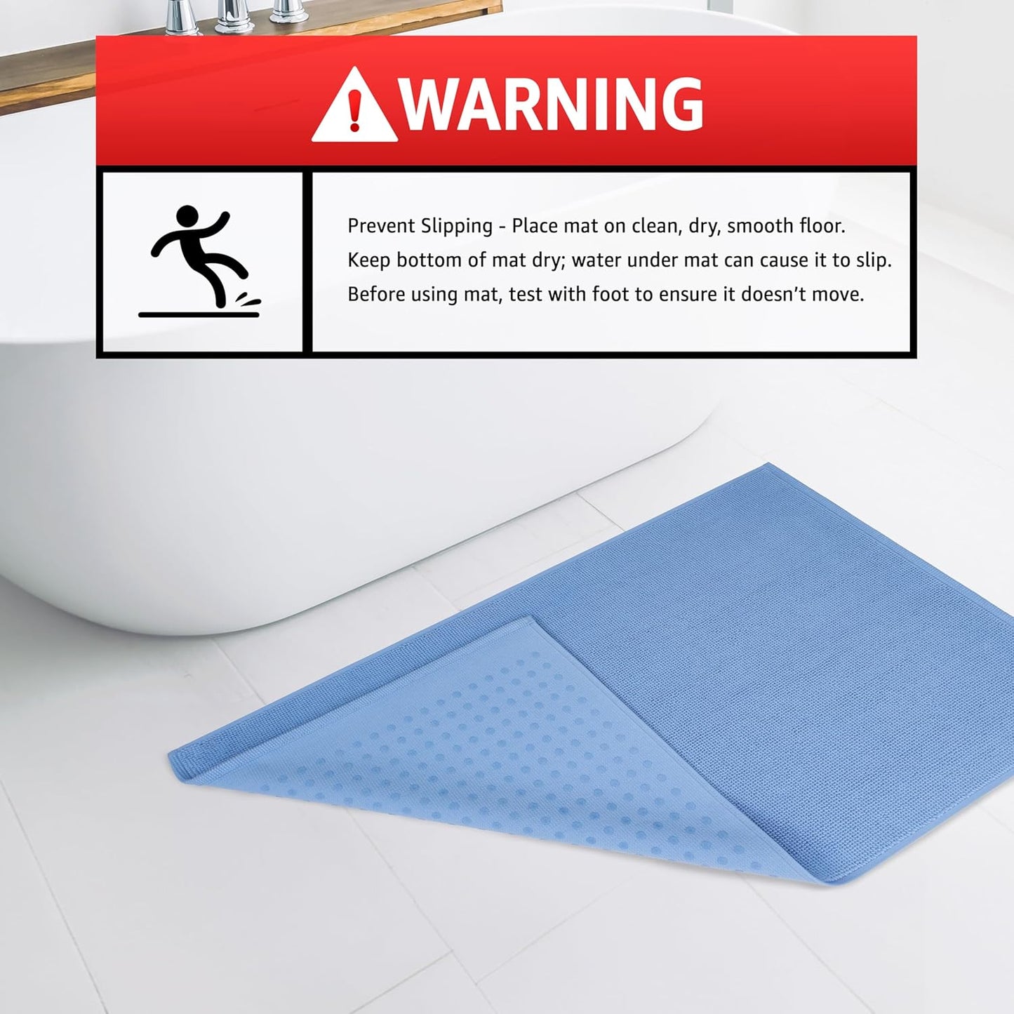 American Soft Linen Bath Rug, 17 in 24 in 100% Cotton Bath Mats Rugs for Bathroom, Slip Reducer Washable Shaggy Form Area Rugs, Sky Blue Bath Rug