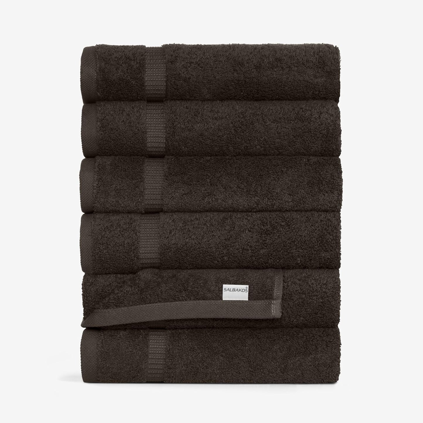 SALBAKOS 100% Turkish Cotton Hand Towel Set of 6 16x30 inch | Heirloom Quality | Hotel & Spa Collection | Soft, Super Absorbent, Long Lasting Hand Towels | Made in Turkey (Chocolate, 6 Hand Towels)