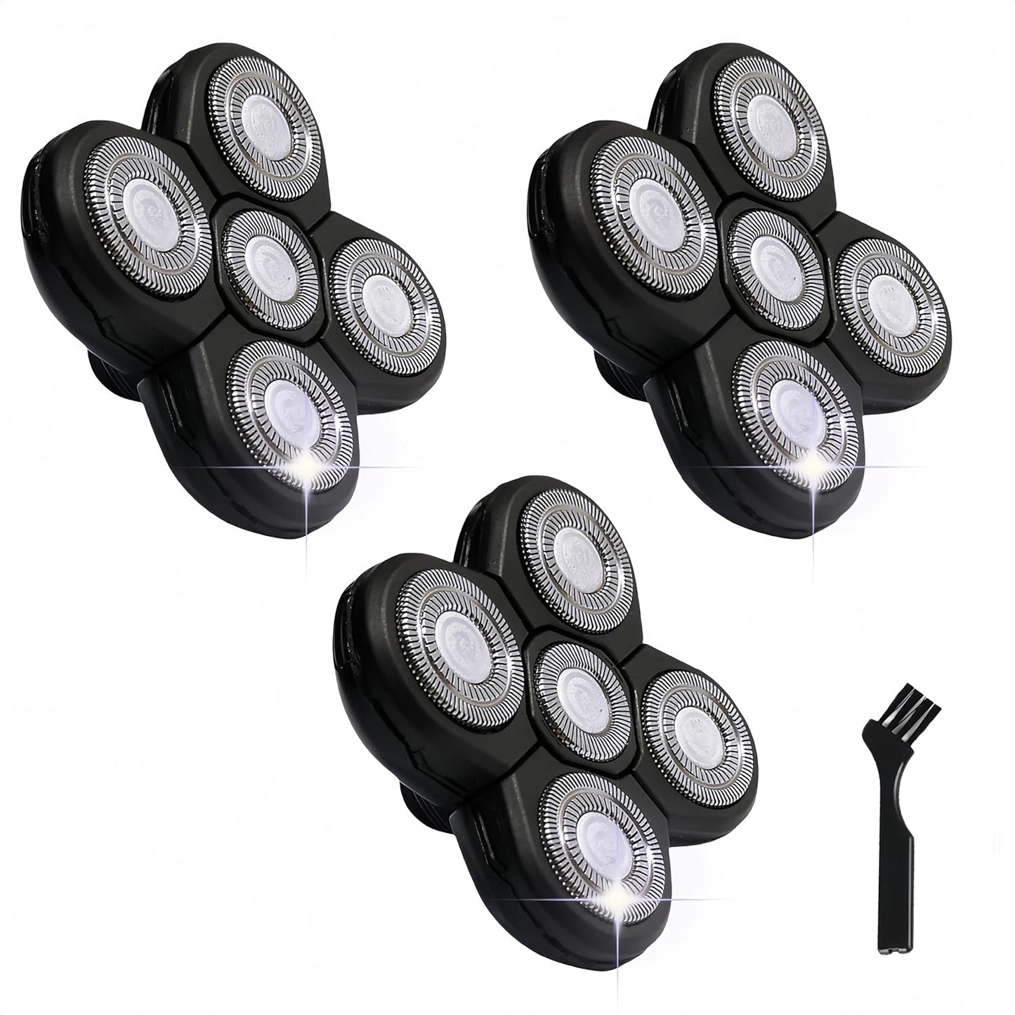 3 pcs Blades Refills Compatible with Freebird Head Shaver, 5 Blades Shaver Replacement Heads for Bald Men Freedom Grooming + 1 Cleaning Brush, Silver