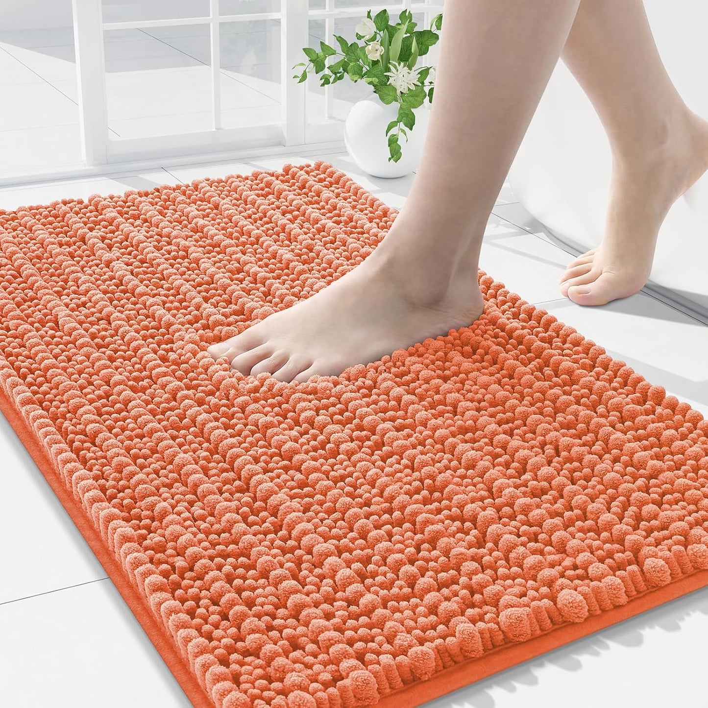 Arotive Luxury Chenille Bathroom Rug Mat, Extra Soft Thick Absorbent Shaggy Bath Rugs, Non-Slip Machine Wash Dry, Plush Bath Mats for Bathroom, Shower and Tub, 36x24, Coral