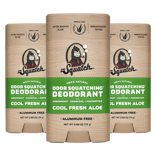 Dr. Squatch Natural Deodorant for Men - Odor-Squatching Aluminum Free - Cool Fresh Aloe (2.65 oz, 3-Pack)