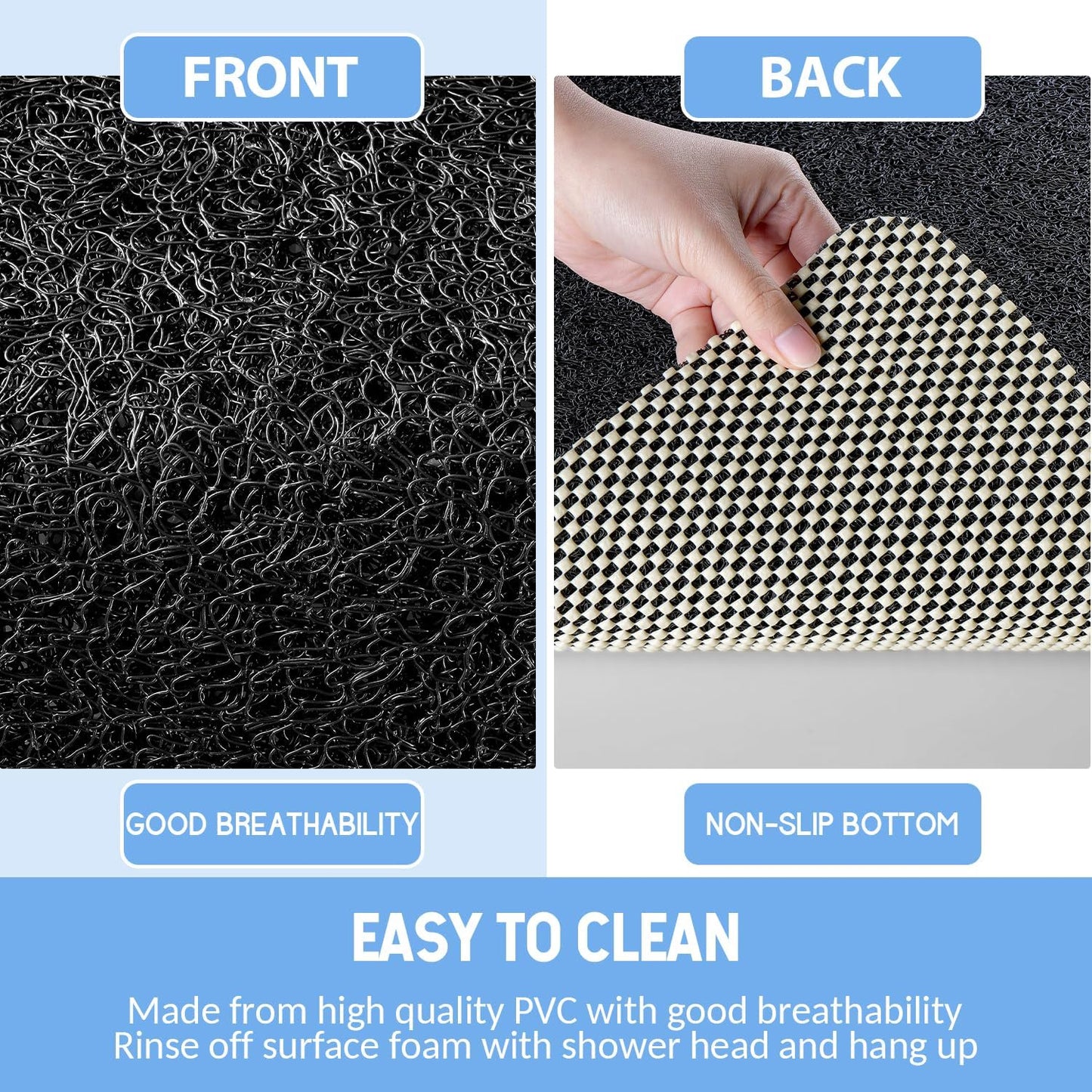 Non-Slip Bathtub Mat, Anti Slip Shower Mat, Fast Drying Bathtub Mats, Foot Scrubber Mat, Anti Slip Mat for Tub, Floor, Bathroom, Kitchen, Home, Hotel (Black 24"×24")