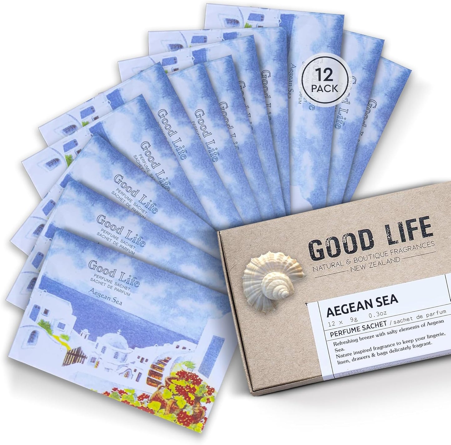 Good Life Aegean Sea Scented Sachets | Designed in New Zealand | 12 Sachets