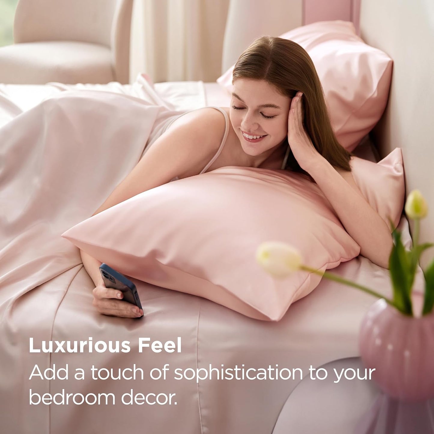 Bedsure Satin Pillowcase 2 Pack Similar to Silk Pillow Cases Standard Size, Pillow Case for Sleeping Women with Envelope Closure, Gifts for Women Men, Coral, 20x26 Inches, 2pcs