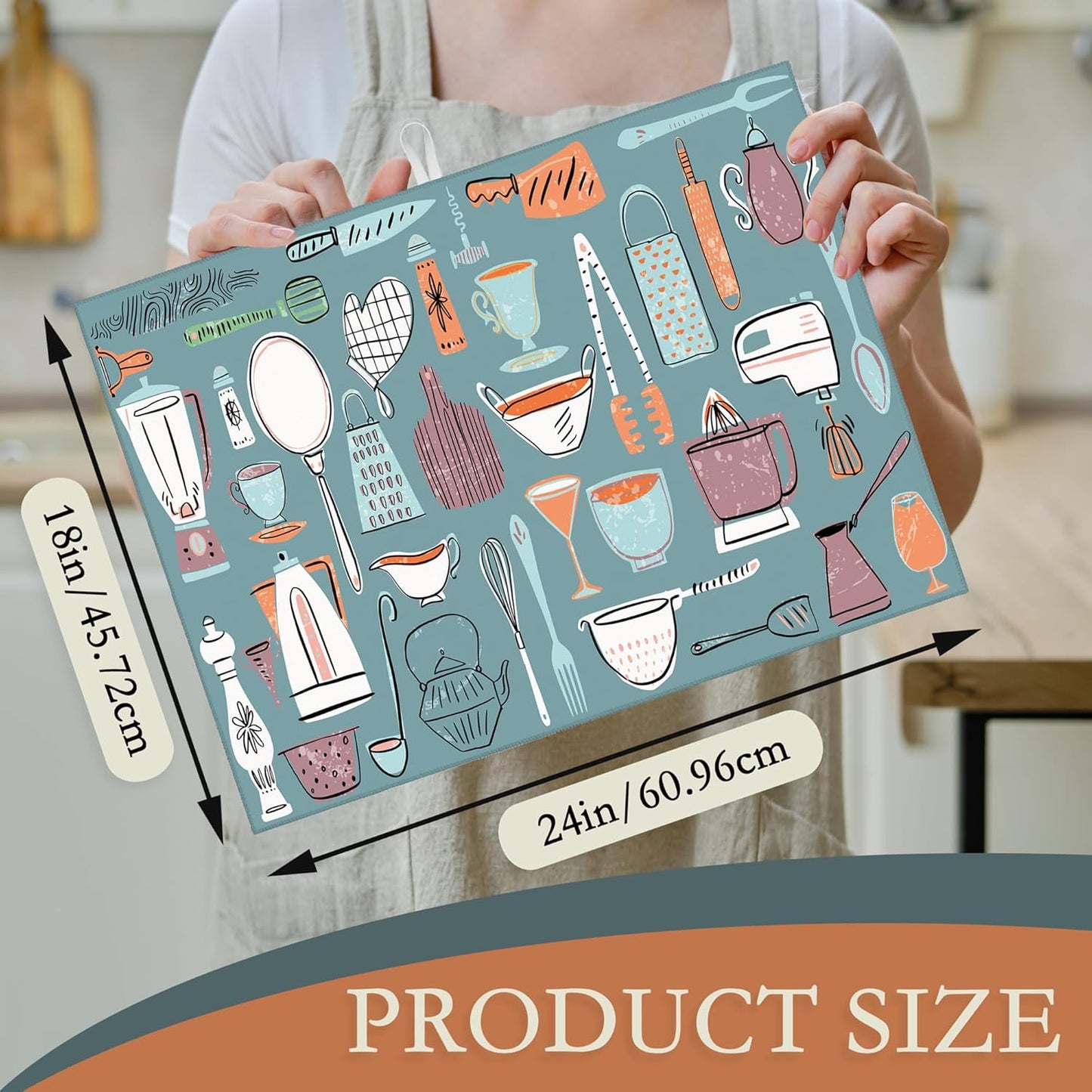 Kitchenware Set Dish Drying Mats 18x24 Inch, Dish Pad Drying Rack Mat for Kitchen Counter Ultra Absorbent Microfiber Dishware Coffee Maker Bar Countertop Decor