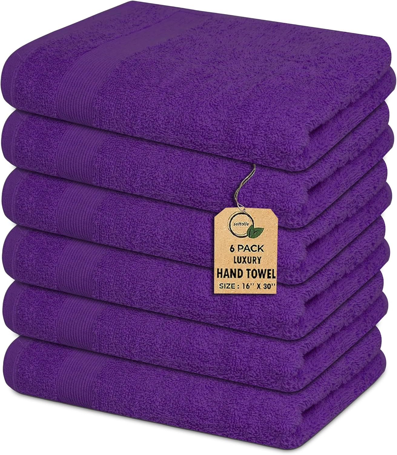 Premium Hand Towels Pack of 6 (16" x 30”) 100% Combed Ring Spun Cotton | Highly Absorbent Hand Towels Set | Ultra Soft for Home, Gym & Spa (Purple)