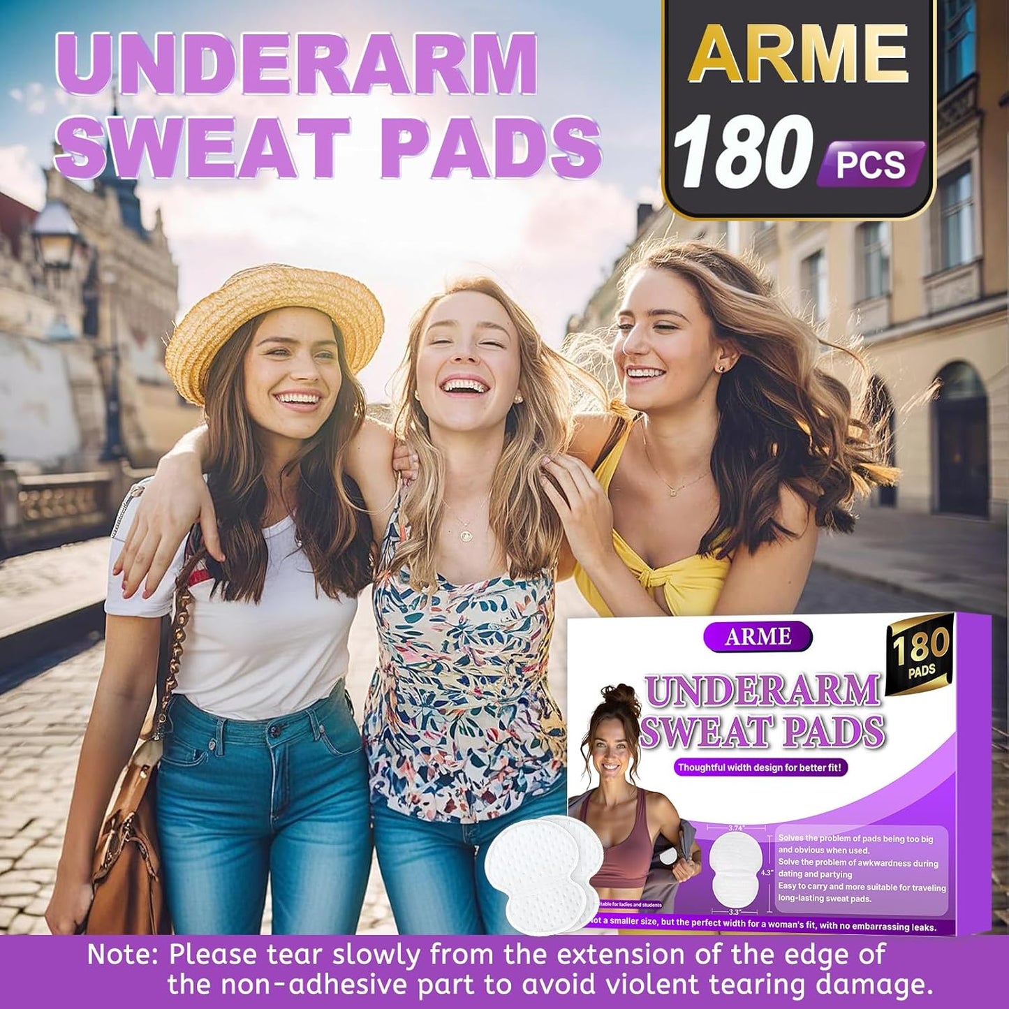 Arme 180 Pcs Armpit Sweat Pads, Underarm Sweat Pads for Women, Disposable Antiperspirant Sweat Pads for Under Arms, Arm Pit Sweat Guards, Invisible Sweat Free Armpit Protection for Hyperhidrosis