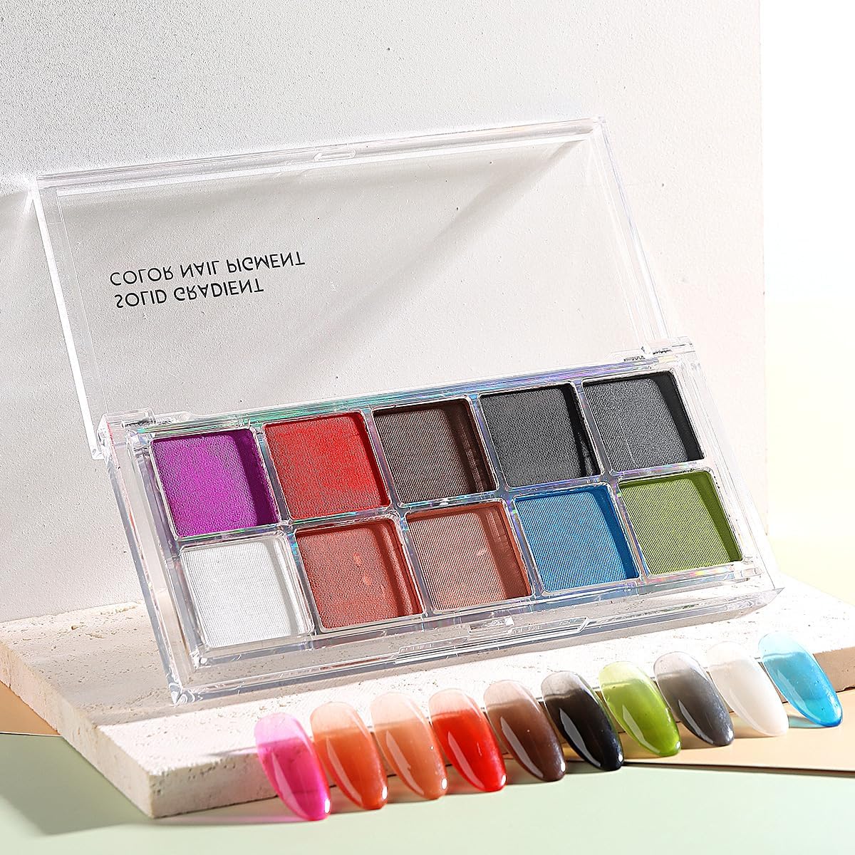 10 Colors Solid Neon Phosphor Nail Powder Set Fluorescent Gradient Iridescent Pigment Powder Glitter Dust Kit for Gel Polish Nail Art Decorations