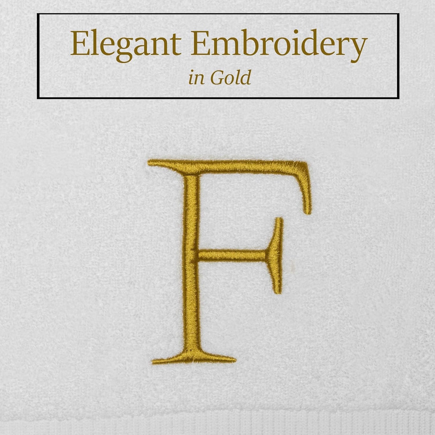 Monogrammed Hand Towels for Bathroom - Luxury Hotel Quality Personalized Initial Decorative Embroidered Bath Towel for Powder Room, Spa - GOTS Organic Certified - Set of 2 Gold Letter F