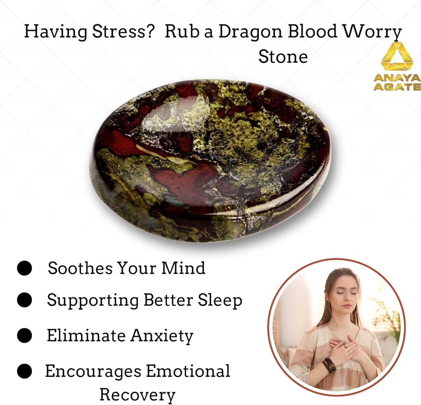 Dragon Bloodstone Worry Stones – Crystal Thumb Worry Stone for Anguish, Stress – Relaxing & Soothing Balance Stones for Meditation, Relief – Healing Stones & Crystals for Men, Women