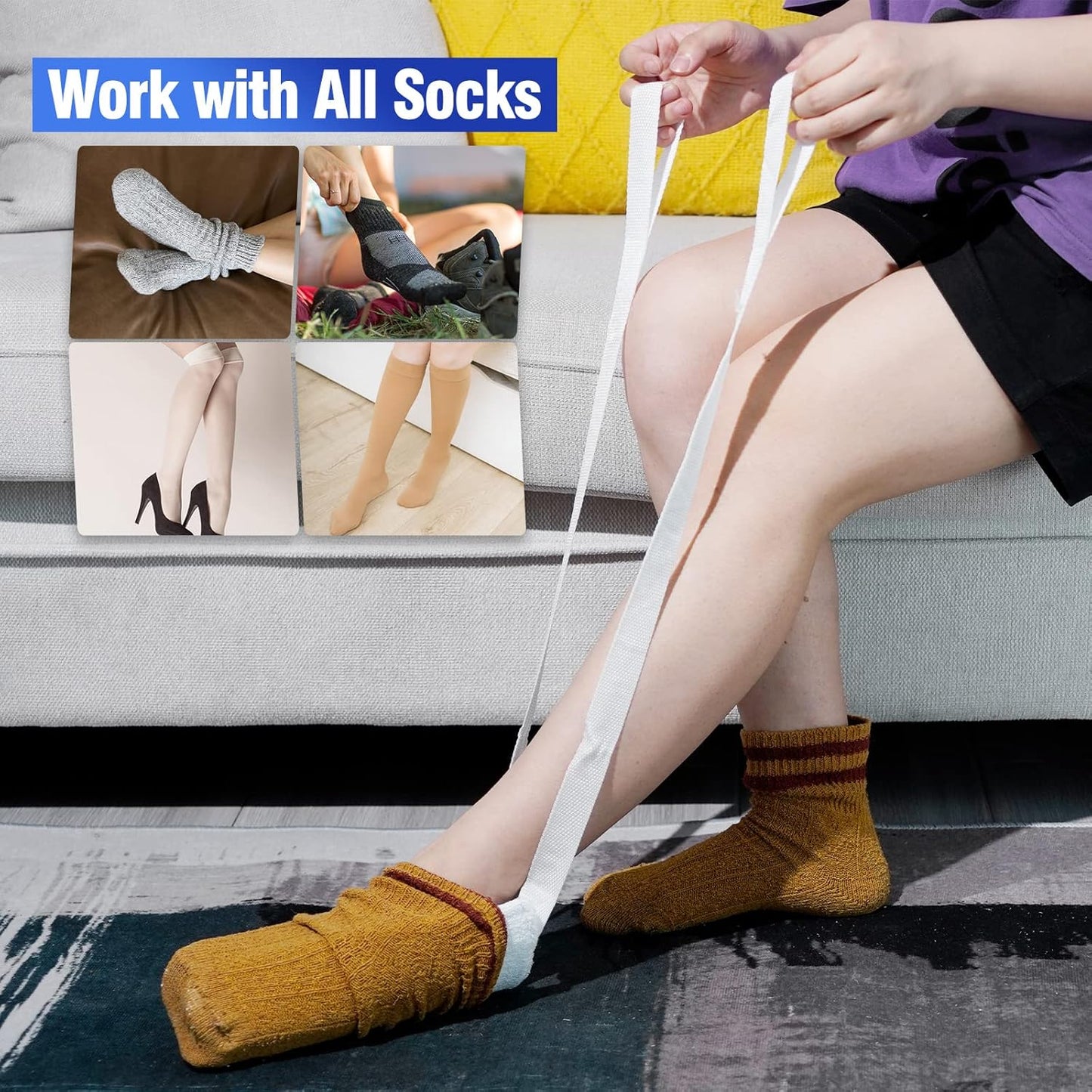 Sock Aid, Sock Helpers to Put on Your Socks for Seniors, Disabled, Pregnancy, Assist Device for Elderly, Tool Aide Puller Easy on and Off with No Bending(Dark Blue 2 Pack)