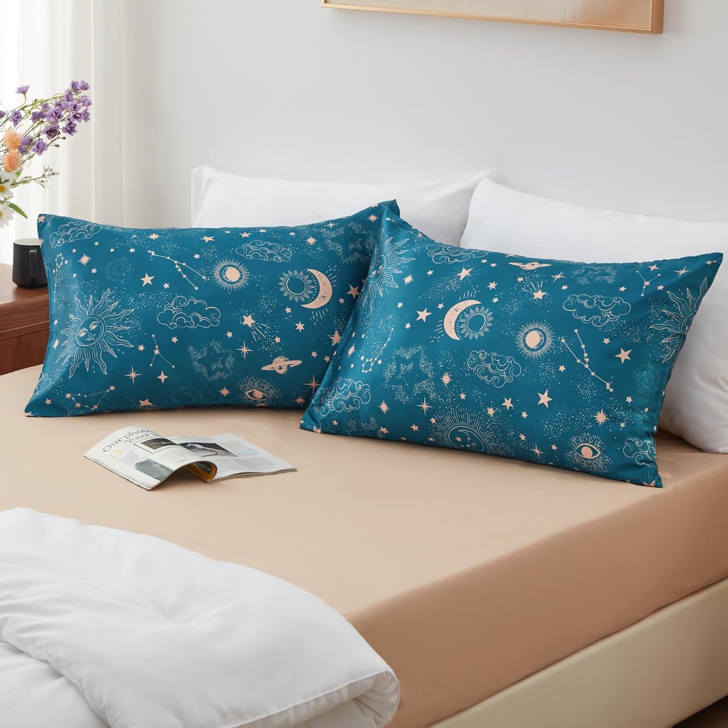 EXQ Home Satin Pillowcase for Hair and Skin,Pillow Cases King Size Pillow Case Set of 2 Satin Pillow Covers with Envelope Closure Sun (20"x36")