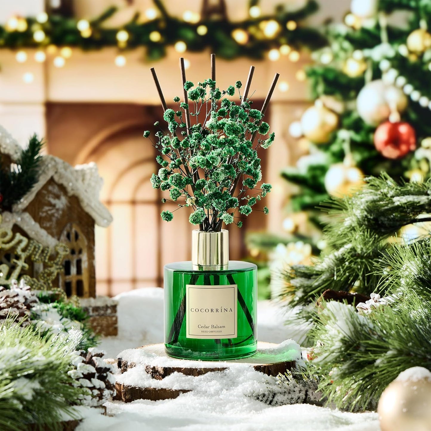 COCORRÍNA Reed Diffuser - Cedar Balsam 6.7 fl oz Diffuser with Sticks Bathroom Shelf Decor Christmas Reed Diffuser