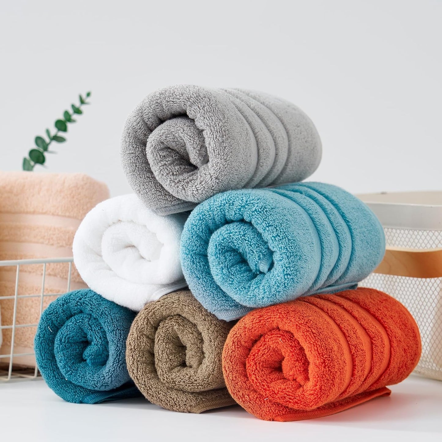 kimteny 100 Persent Cotton Premium Hand Towels Set of 2, (16 x 32 inches) 600GSM Cotton Thick Towel, Ultra Soft and Highly Absorbent Towels for Bathroom Gym Shower Hotel Spa (Brown)