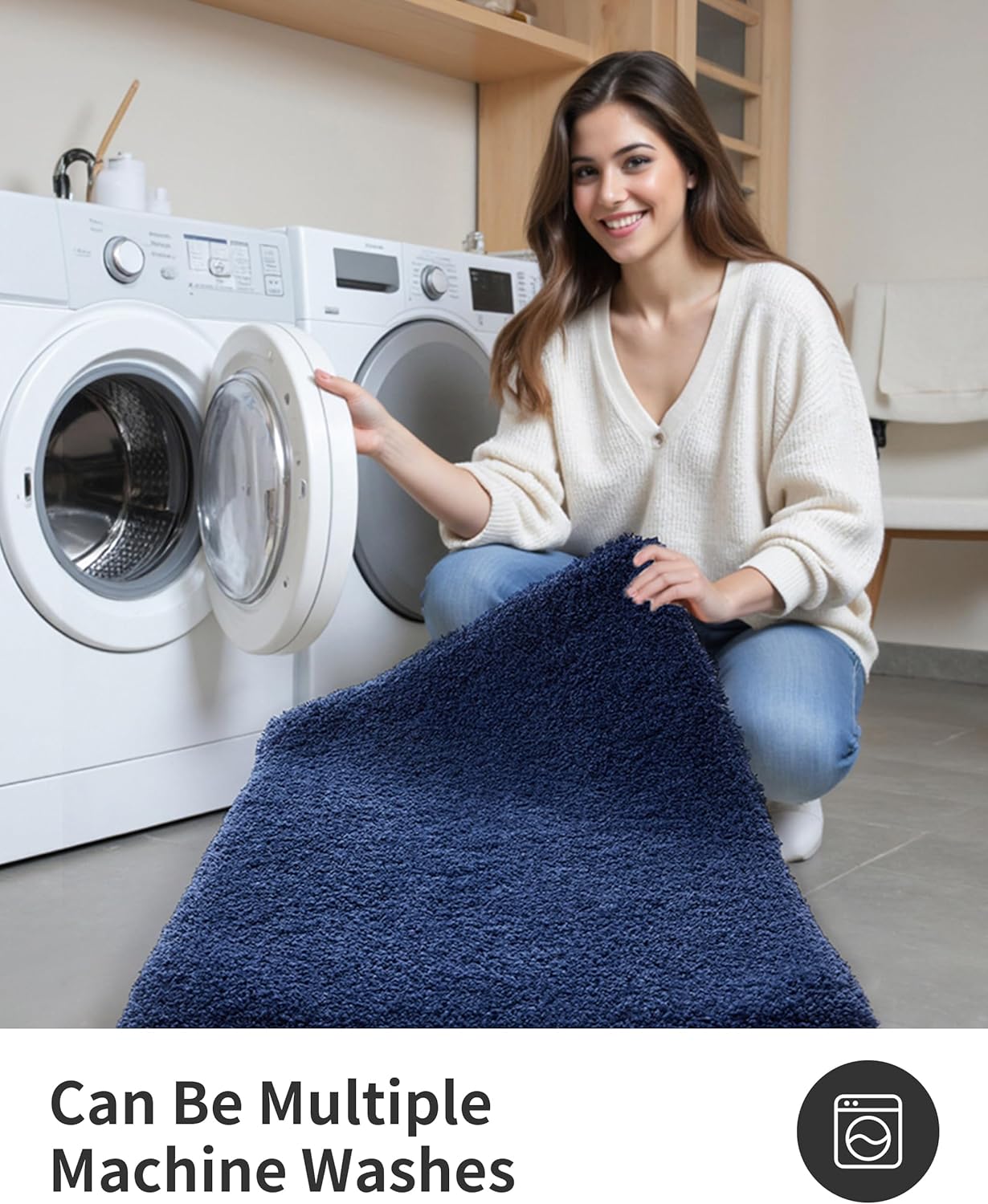 ILANGO Navy Blue Bathroom Rugs 30" × 20" Non Slip & Super Absorbent Extra Thick Soft, Washable Bath Mat for Floor, Microfiber Plush Shaggy Bath Rug with Rubber for Bathtub Shower Room Sink