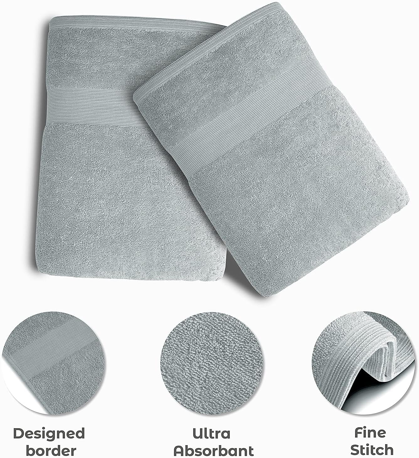Softolle Luxury Bath Towels Set of 4 (27” x 54”) | Towels for Bathroom | Super Soft | Highly Absorbent Towels for Home, Spa, Gym (Silver Grey)