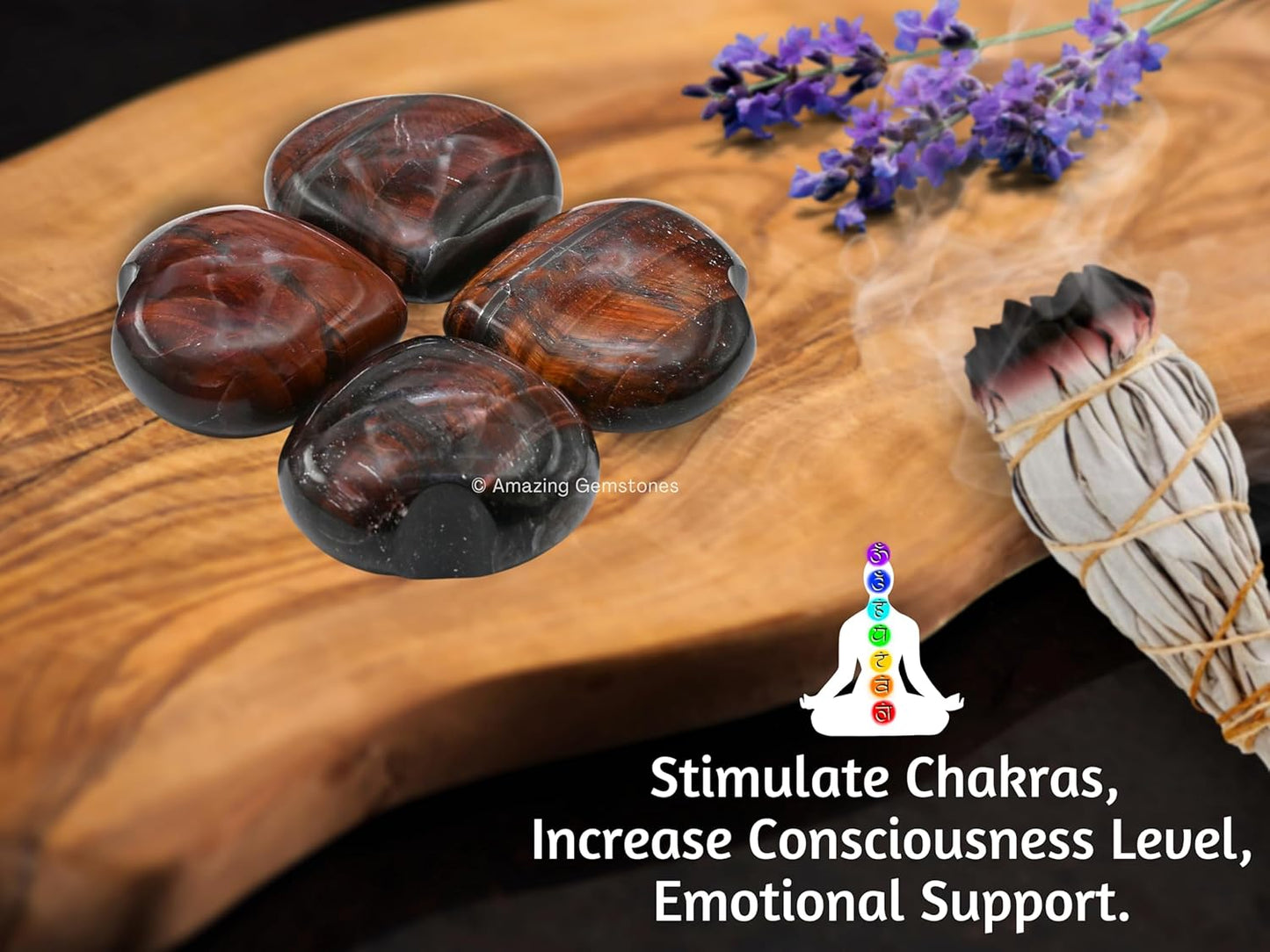 Amazing Gemstone Red Tiger Eye Crystal Heart Palm Stone - Pocket Massage Worry Stone for Natural Body Chakra Balancing, Reiki Healing and Crystal Grid