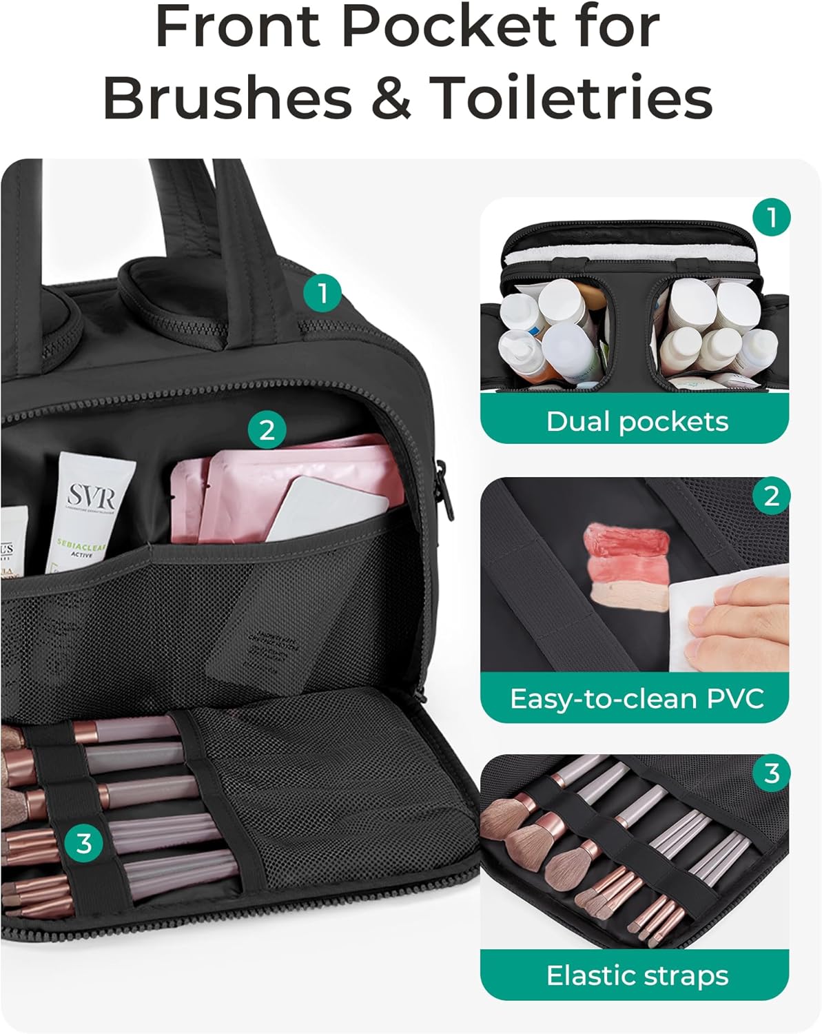 BAGSMART Travel Toiletry Bag, Puffy Toiletry Bag for Women, Wide-open toiletry bags for traveling, Large Travel Cosmetic Makeup Bag Organizer for Accessories,Toiletrie (Steel Blue)