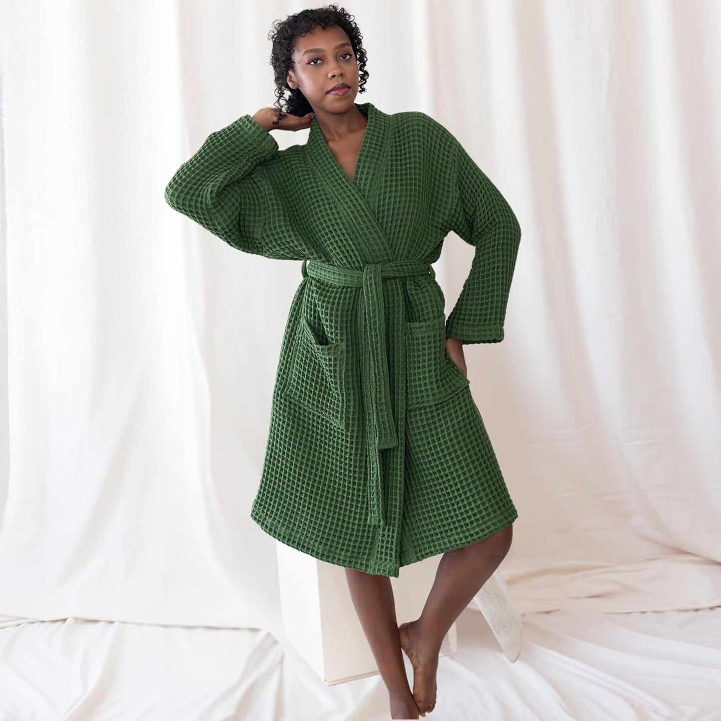 Womens Kimono Waffle Robe - Lightweight 100% Turkish Cotton Housecoat for All-Day Lounging - Bathrobe for Shower