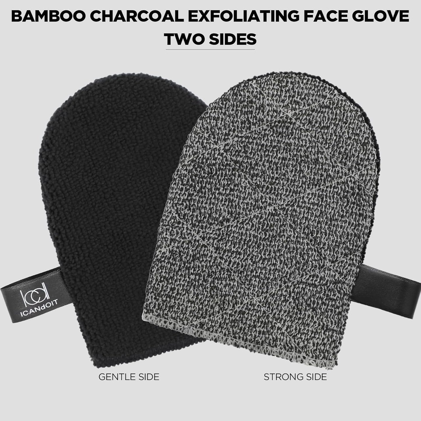 ICANdOIT Exfoliation Set-17.71 Inch Boar Bristles Back Scrubber Bath Brush,Shower Brush with No-Slip Curved Handle,Dual-Sided Face Exfoliation Glove