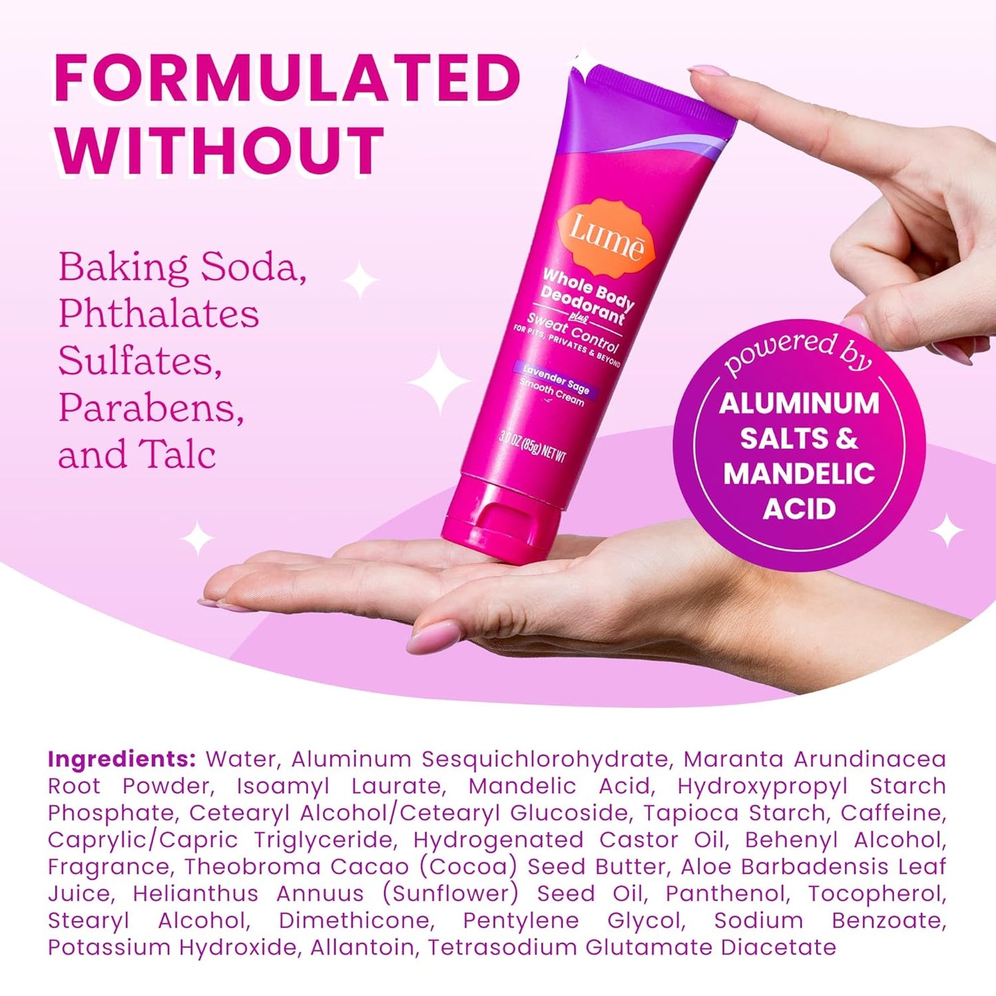 Lume Whole Body Deodorant Plus Sweat Control - Smooth Cream Tube - 72 Hour Odor And Sweat Control - Baking Soda Free, Skin Loving - 3.0 ounce (Pack of 2) (Lavender Sage)