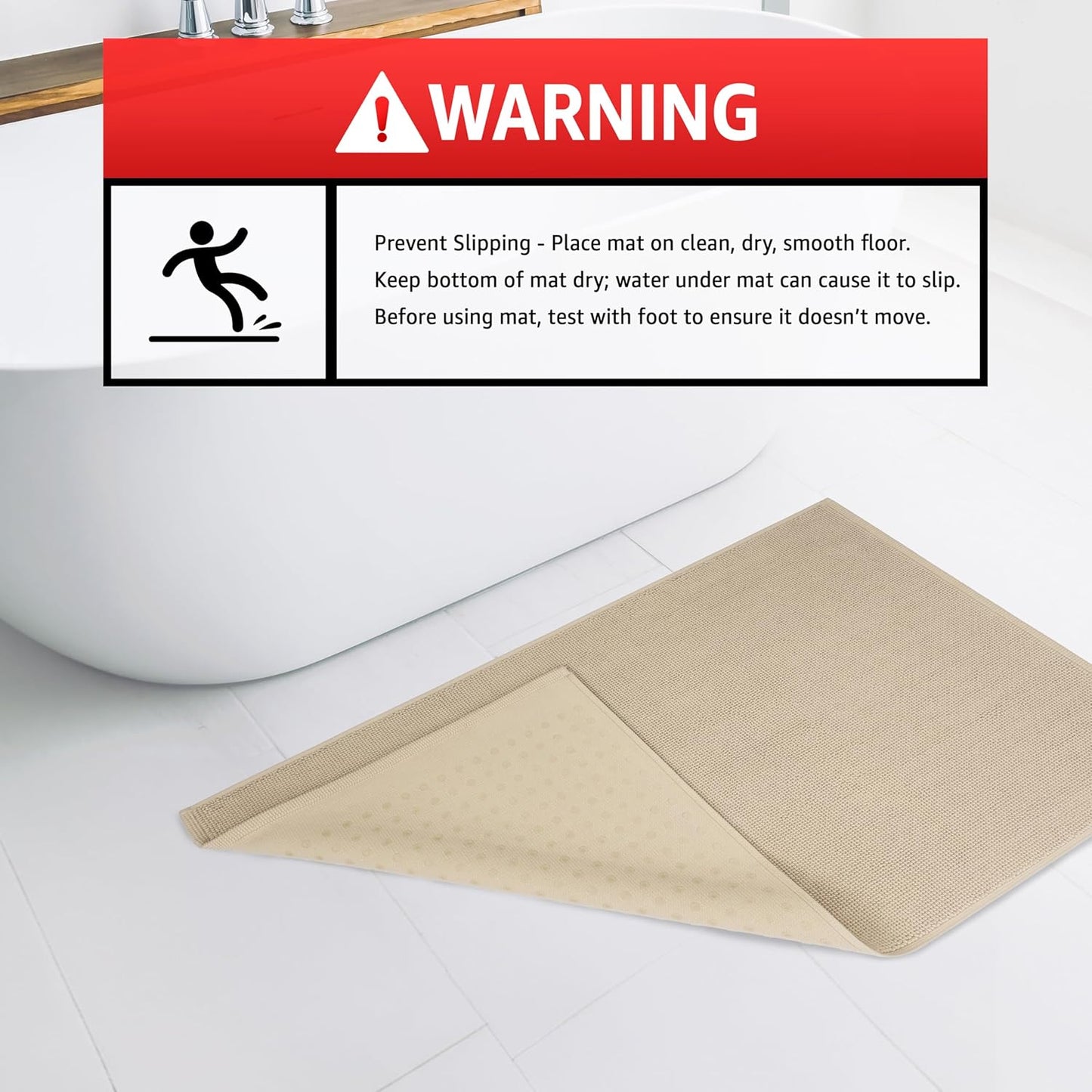 American Soft Linen Bath Rug, 20 in 34 in 100% Cotton Bath Mats Rugs for Bathroom, Slip Reducer Washable Shaggy Form Area Rugs, Beige Bath Rug