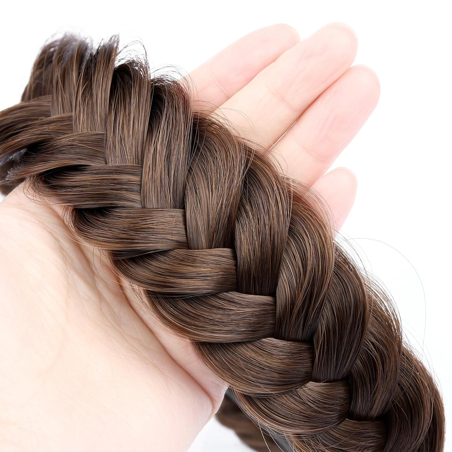 DIGUAN Wide Messy Braided Headband With Teeth Synthetic Hair Plaited Headband High Elasticity Braids Chunky Fishtail Braided Hair Band Hairpiece for Girls Women (Chestnut)