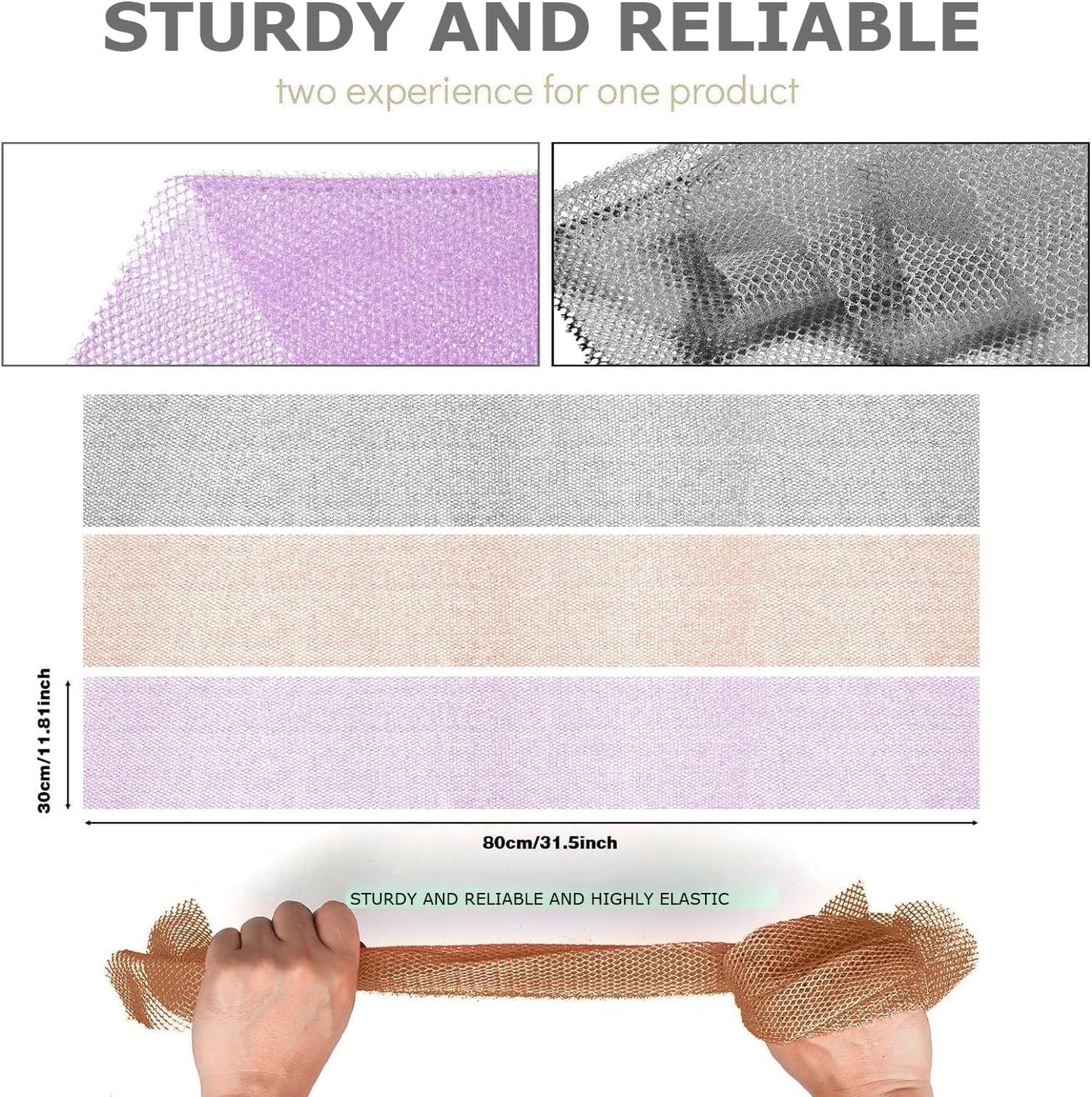 UJFQBH 3 Pieces African exfoliating net African Net Long Net Bath Sponge Exfoliating Shower Body Scrubber Back Scrubber Skin Smoother,Great for Daily Use (Purple、Gray、Brown)