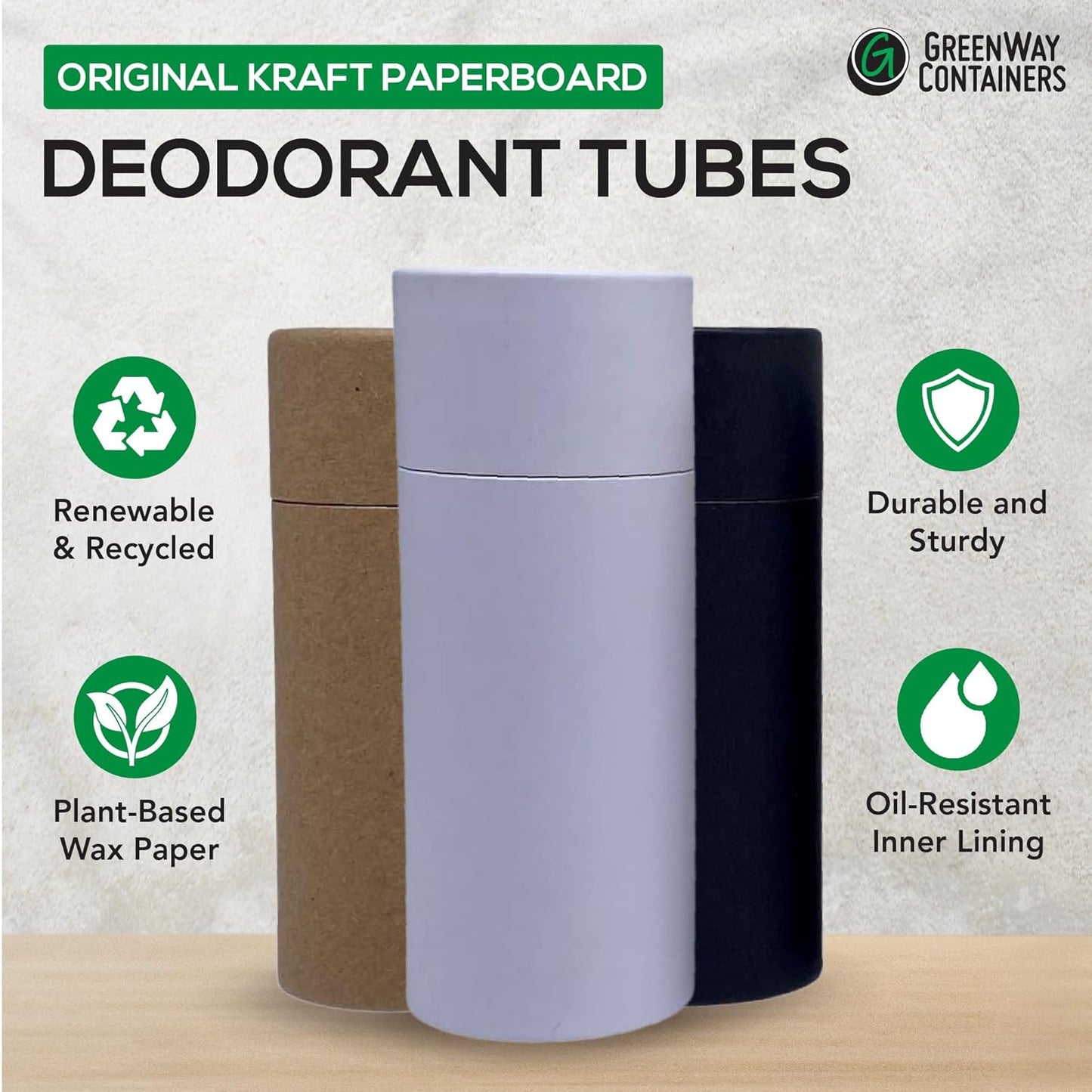 GreenWay 2.5oz / 70g Kraft Paperboard Deodorant Tubes with Lids - 6 Pack Solid Perfume Tubes Refillable DIY Cosmetic Containers - Deodorant Containers Lotion Tubes Empty Holder Tubes Kraft - White