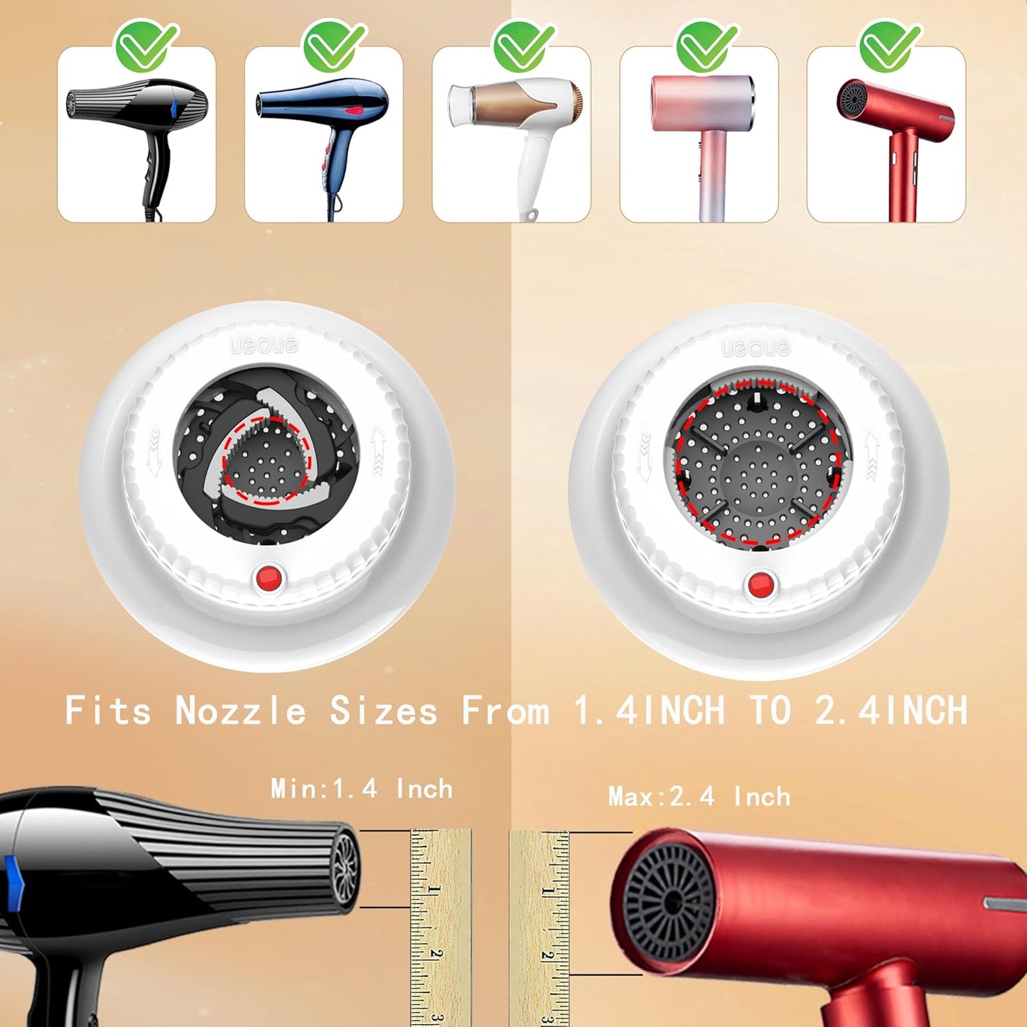 Hair Difuser Attachment Universal Diffuser Hair Dryer for 1.4-inch to 2.4-inch Blow Dryer, Hair Diffuser for Curly Hair and Natural Wavy Hair (White)