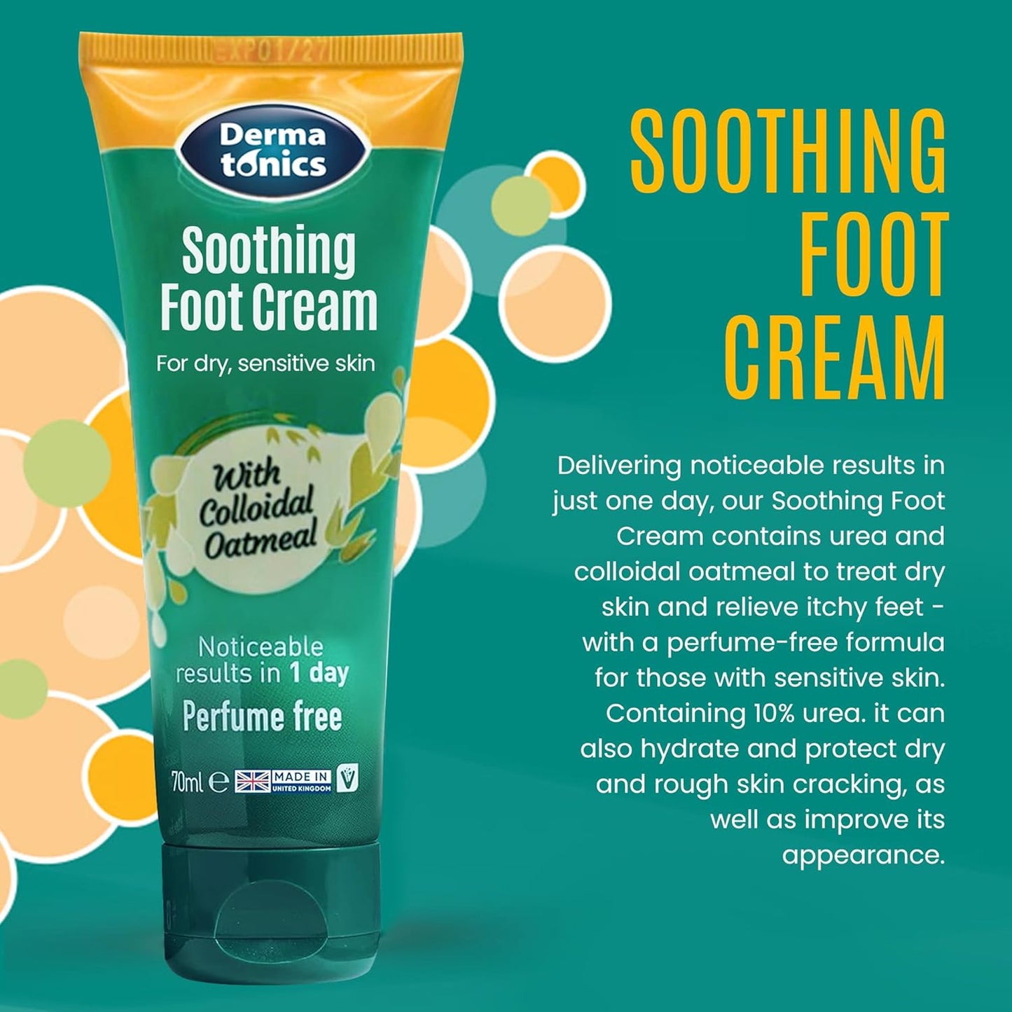 Soothing Foot Cream - 10% Urea w/Colloidal Oatmeal, Exfoliating & Softening Balm, Moisturizer for Dry, Cracked Heels & Rough Skin, Rehydrating for Feet, Elbows & Hands - 2.37 fl oz Tube