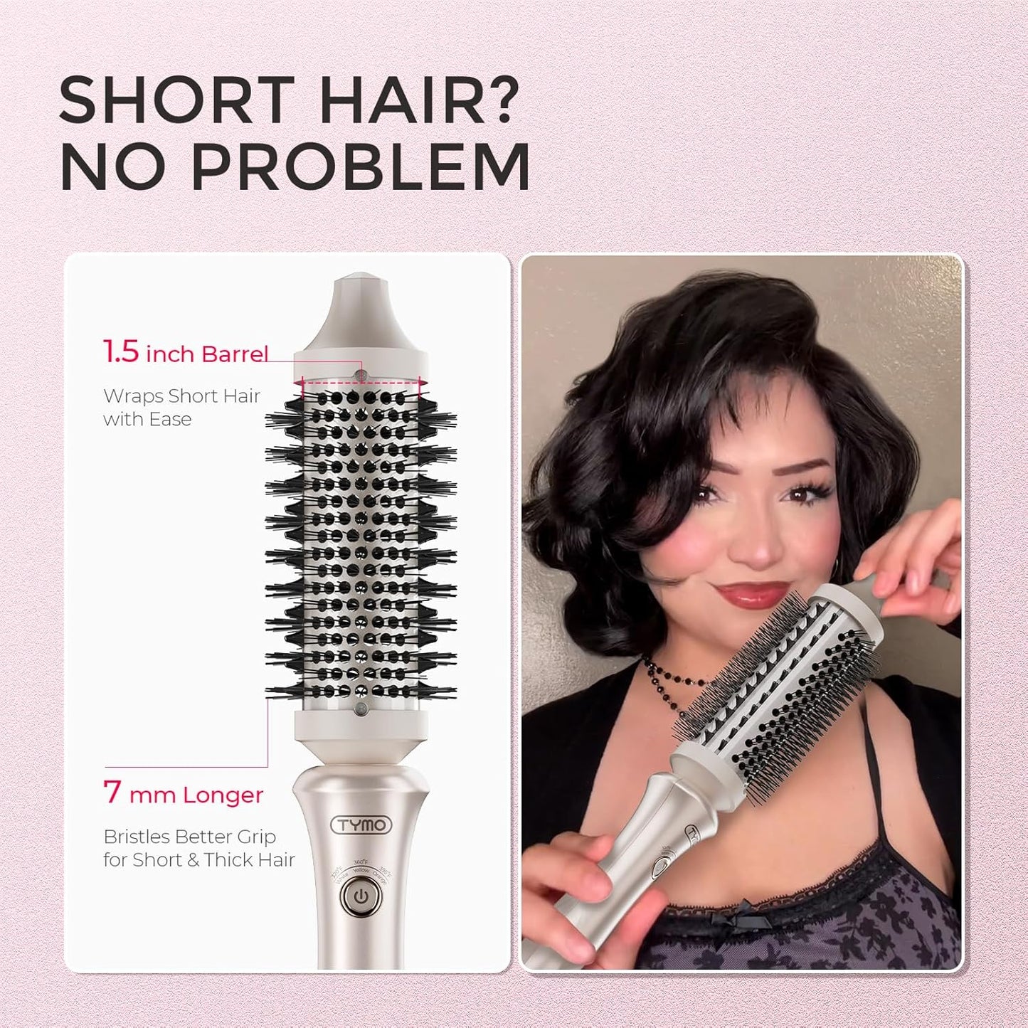 TYMO Thermal Brush Curling Brush - STYLUX 1.5 Inch Blowout Volumizer with Flexi-Fit for Hair Straightening, Heated Round Styler Tool, Hair Straightener and Curler 2 in 1, Dual Voltage, Gold