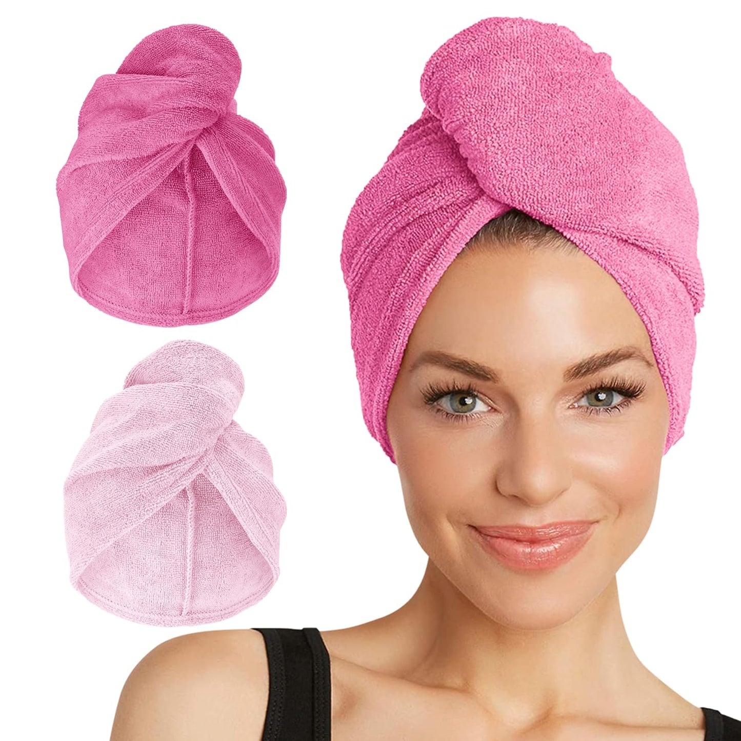 Turbie Twist 2-Pack Microfiber Hair Towel for Beauty, Travel, Gifting - Hair Wrap Turban for Straight, Wavy & Curly Hair - Premium Personal Care - Dark Pink & Light Pink