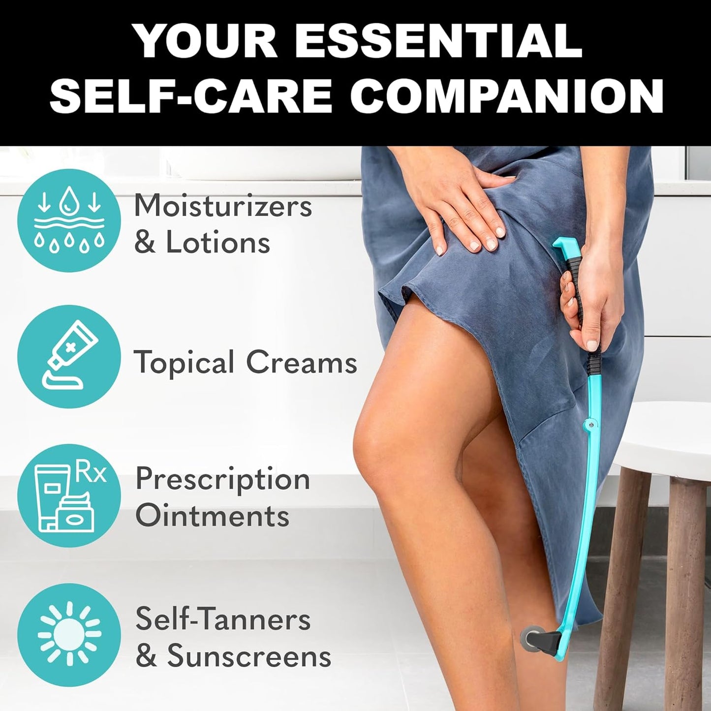 bearback Lotion Applicator for Back & Body – Long Reach Folding Handle with 2 Reusable Foam Rollers – Apply Lotion, Medication, Ointment, Sunscreen, Self Tanner – American Small Business (Teal)