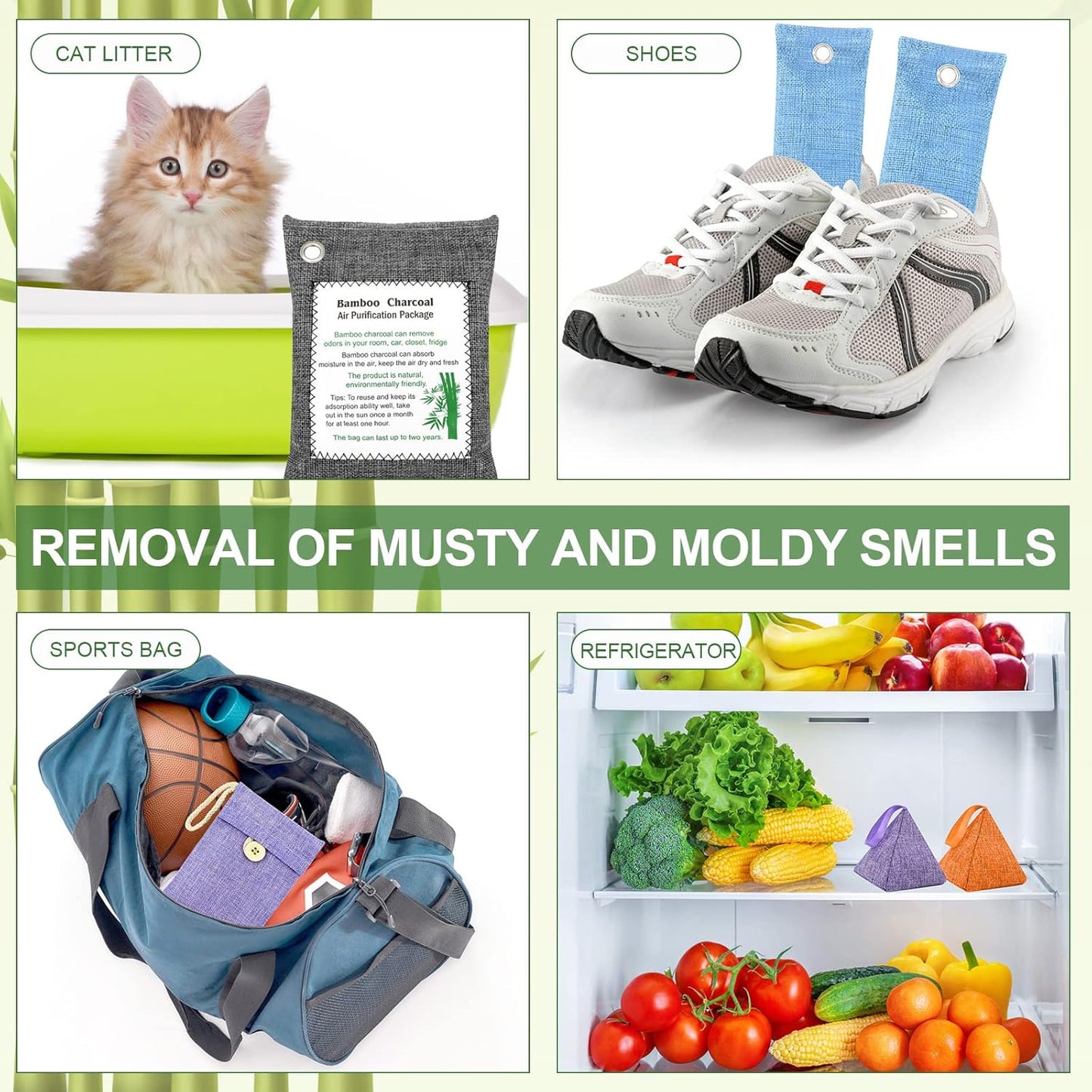 Bamboo Charcoal Bags Odor Absorber 4 Pack×500g Bamboo Charcoal Air Purifying Bags, for Car Air Fresheners, Odor Eliminator for Home，Shoe Deodorizer - Colorful-Activated Charcoal Odor Absorbers