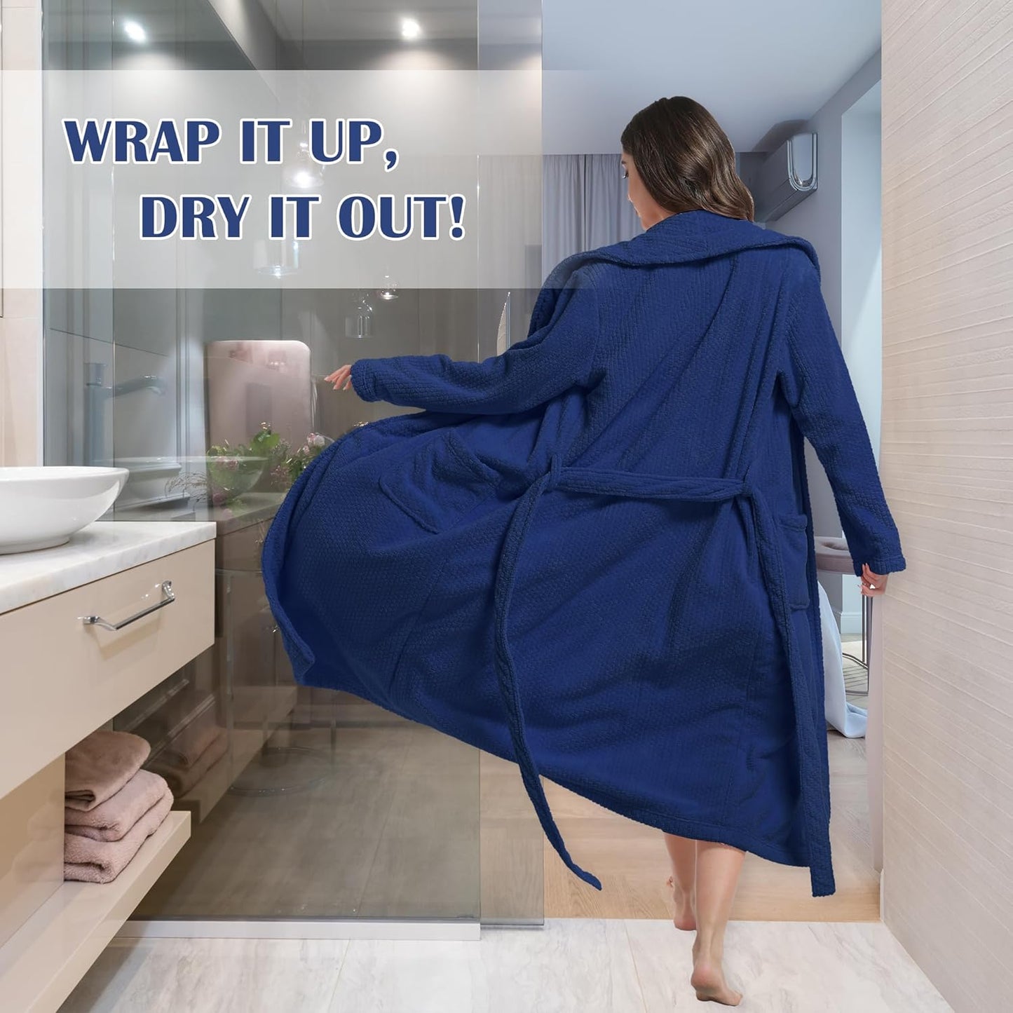 Women's Shawl Collar Bathrobe, Soft Long Towel Robes for Women - Super Absorbent Quick Dry yet Warm