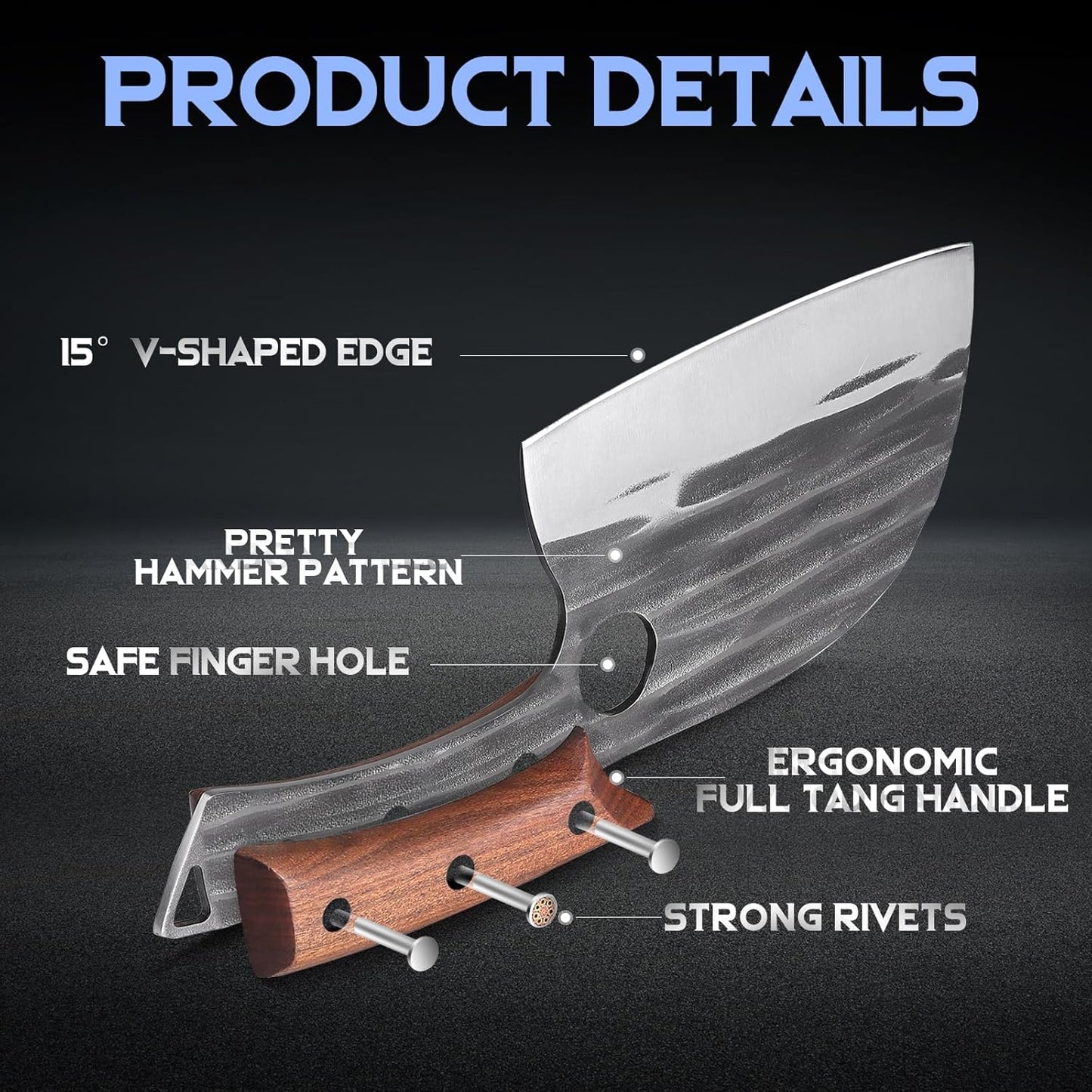 ROCOCO Serbian Chef Knife Butcher Cleaver Knife with Sheath for Kitchen Outdoor BBQ Camping Birthday Father Mother Christmas Gift Men 6.2"