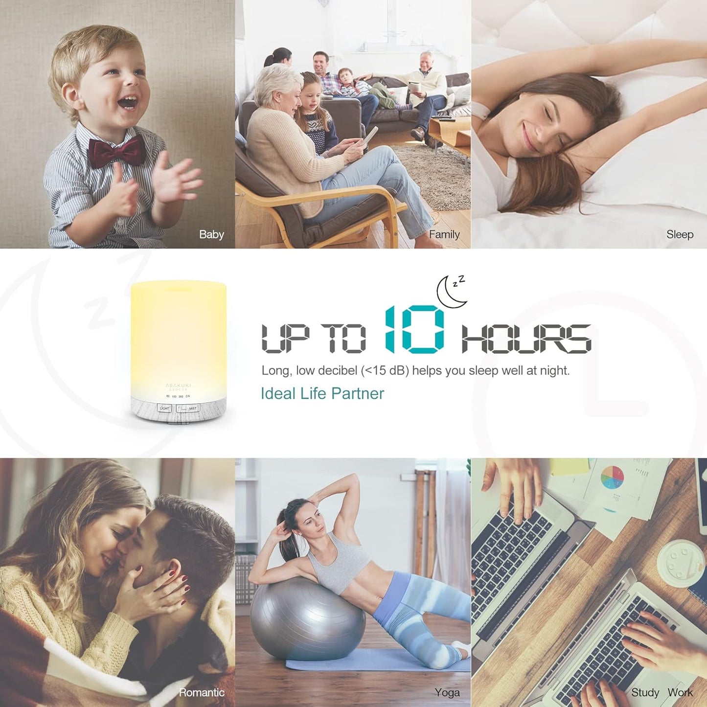 ASAKUKI 300ML Essential Oil Diffuser, Quiet 5-in-1 Premium Humidifier, Home Fragrance Aroma Diffuser with 7 LED Color Changing Light and Auto-Off Switch -White