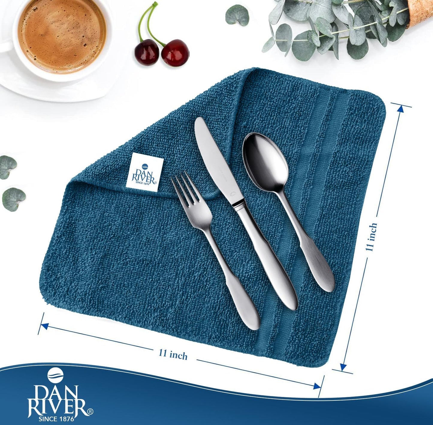 DAN RIVER 100% Cotton Washcloths 20 Pack Premium Quality Face and Body Cloth, Quick Dry Essential Towels for Bathroom, Hand, Kitchen & Cleaning, Baby Washcloths | 11X11 in | 400 GSM | Blue Opal+White