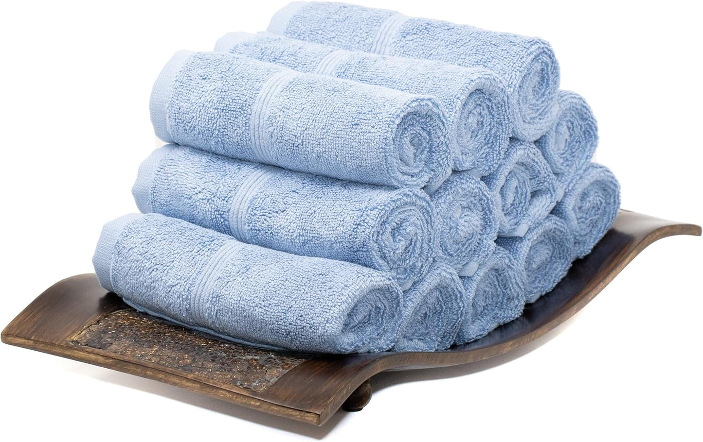 Mosobam Luxury Turkish Towels Set of 12 Washcloths 13X13 Allure Blue 700 GSM Bamboo Viscose & Aegean Turkish Combed Cotton