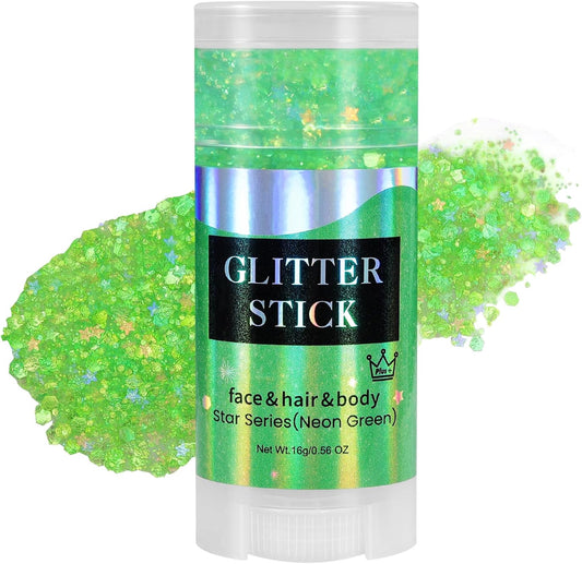 Mysense Neon Green Body Glitter Stick, Lime Green Face Hair Glitter Gel for Kids, Festival Rave Outfit Accessories for Women, Sparkling Mermaid Sequins Chunky Glitter Makeup, 0.56oz