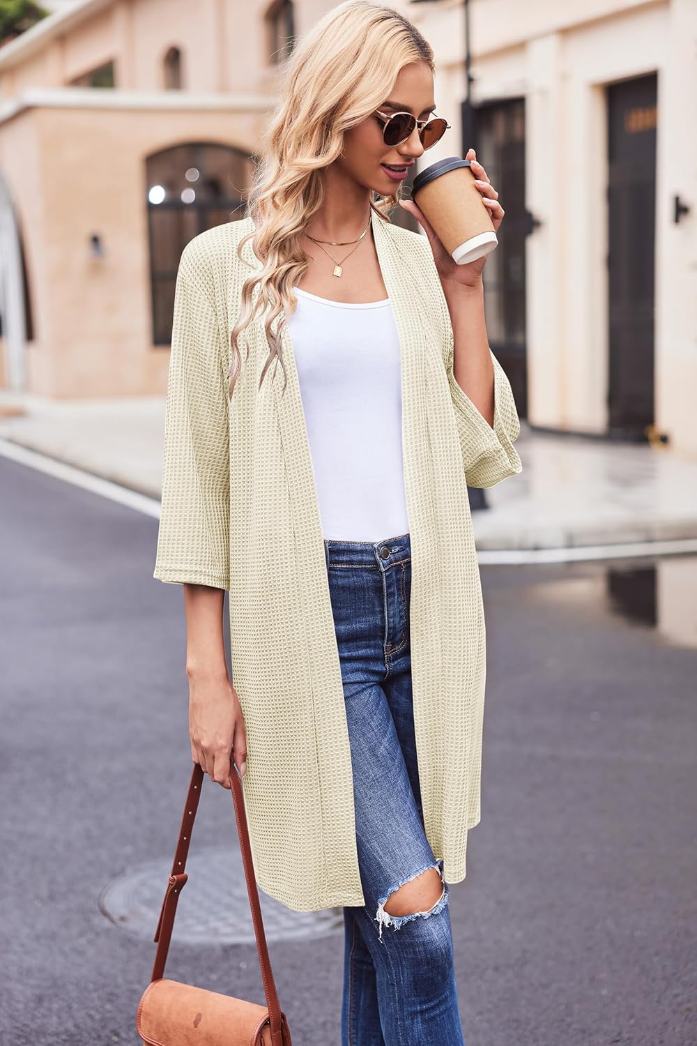 Ekouaer Robes for Women Waffle Knit Bathrobe Soft Lightweight Knee Length Loungewear S-XXL