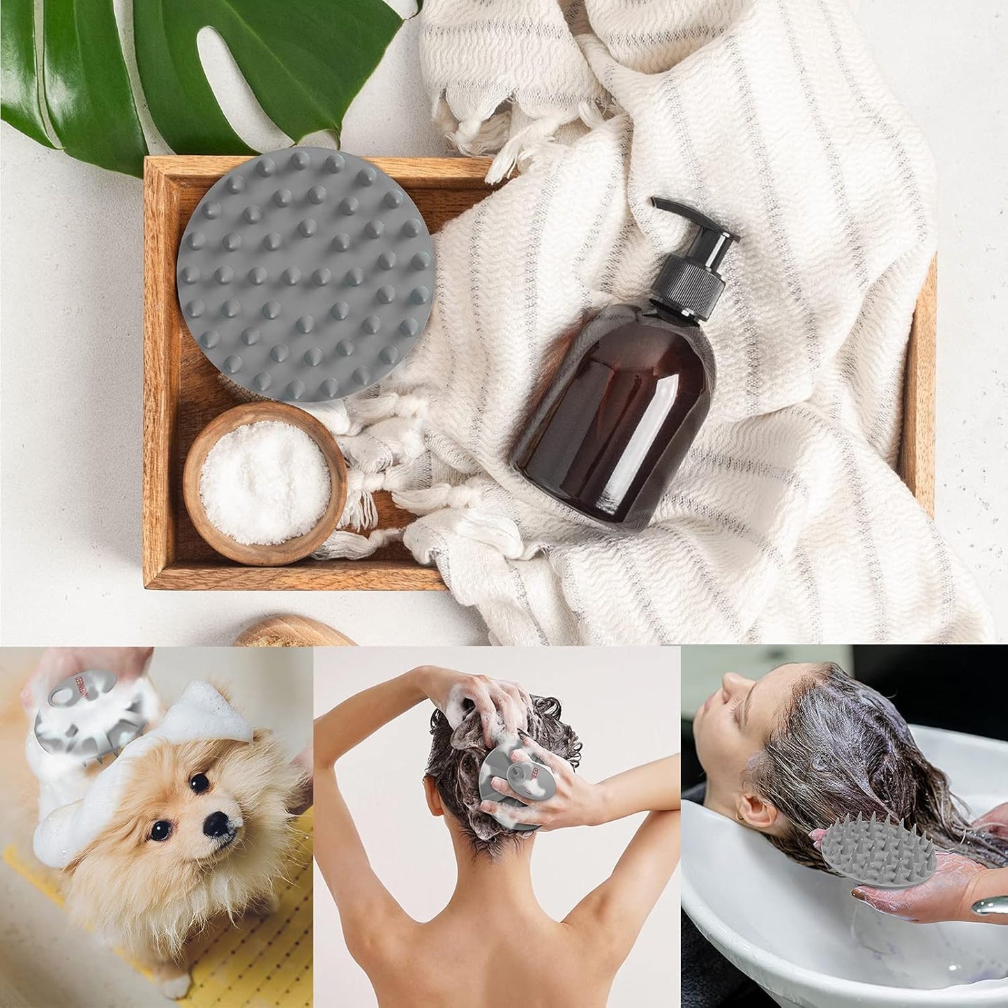 Scalp Massager Shampoo Brush, Wet & Dry Manual Scalp Care Head Scrubber Hair Washing, Soft Silicone Bristles, for Hair Growth, Dandruff Removal, Comfortable for All Hair Types (Dark Green+Gray)