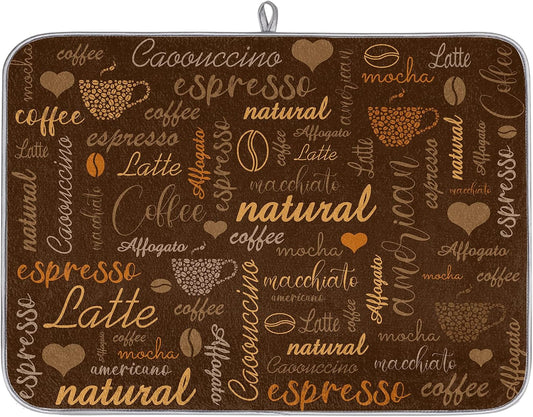 Hexteria Coffee Dish Drying Mat - Countertop Mat, Quick Drying, 18"x24", Brown