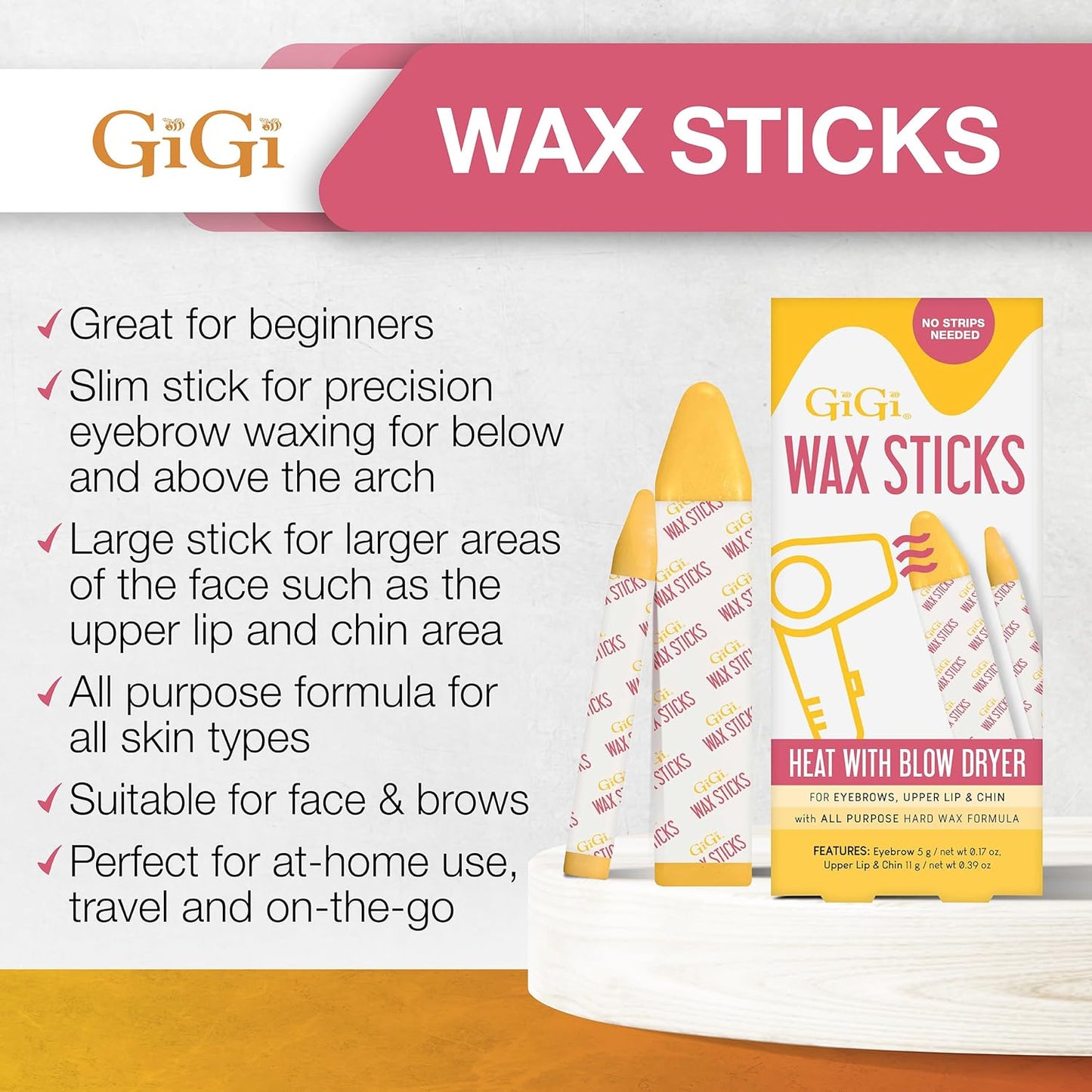 GiGi Wax Sticks for Hair Removal – Hard Wax Kit for Eyebrows, Upper Lip & Chin – No Strip Waxing Sticks, Easy to Use, Heats with Blow Dryer