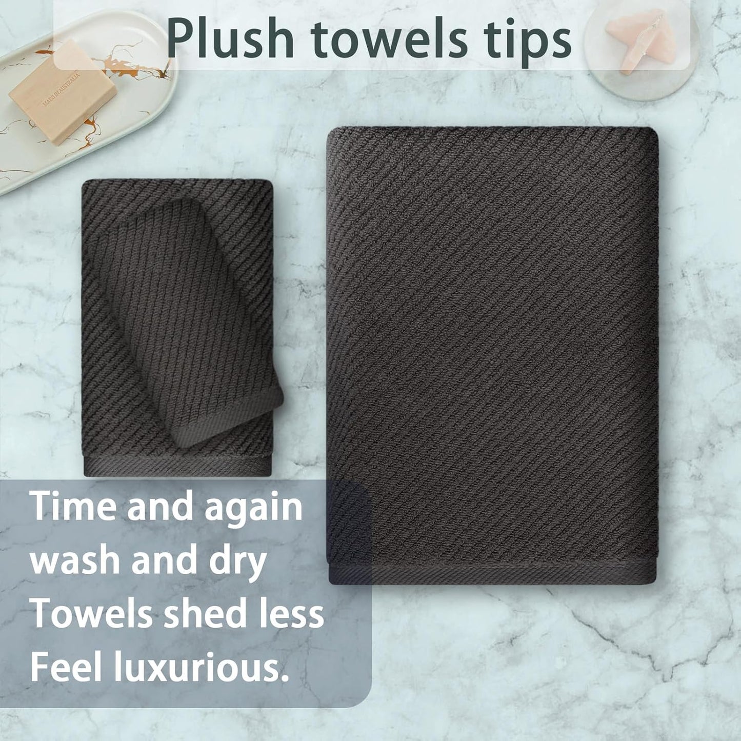 3 Piece Towel Sets for Bathroom, Grey Towels for Showering - 100% Cotton | Quick Dry | Soft | Thick, 1 Large Bath 30" x 56", 1 Hand 18" x 28", 1 Wash Cloth 13" x 13", Bathroom Essentials