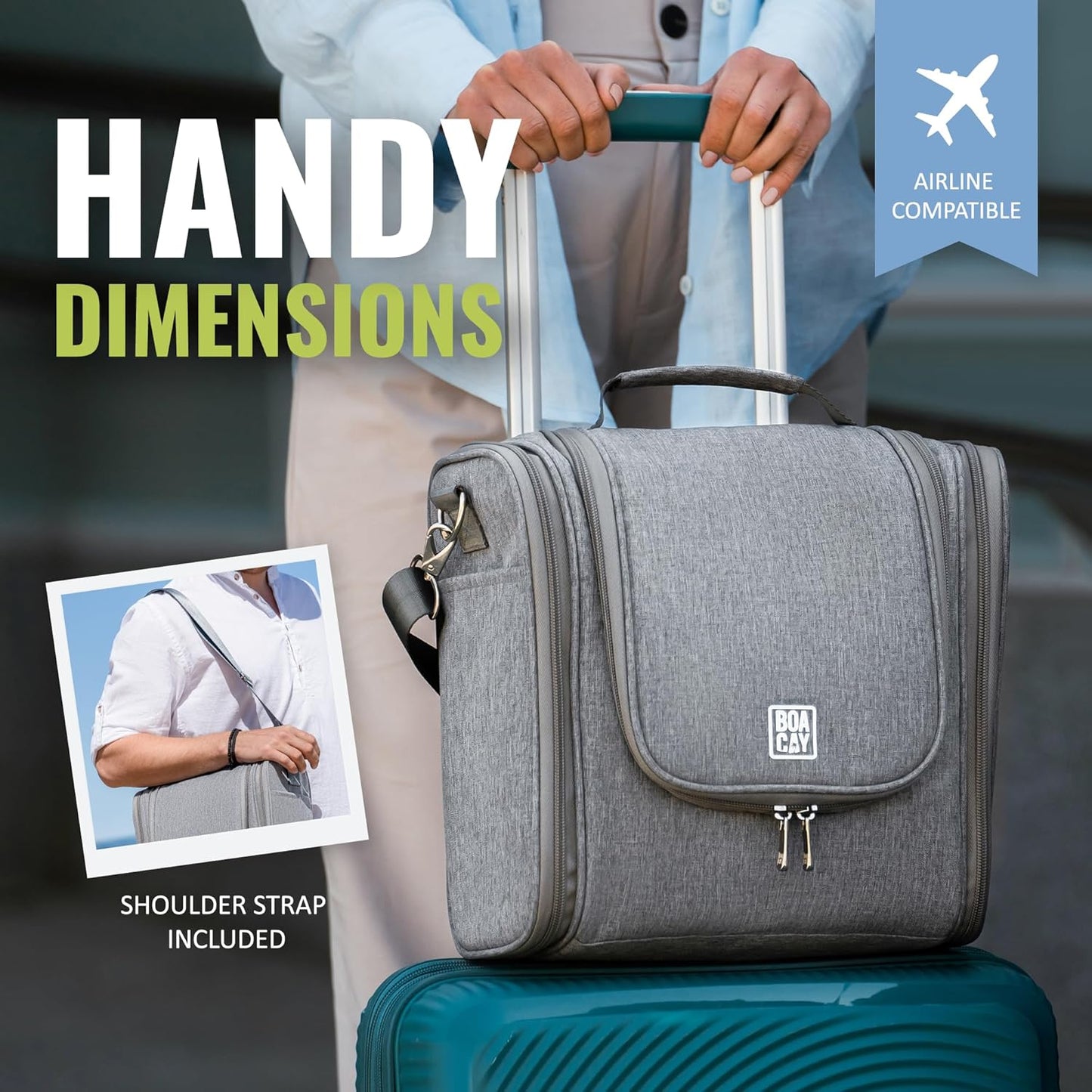 BOACAY Extra Large Hanging Travel Toiletry Bag for Women and Men, Makeup Bag, Bathroom & Shower Organizer Kit for Accessories, Cosmetics, Essentials