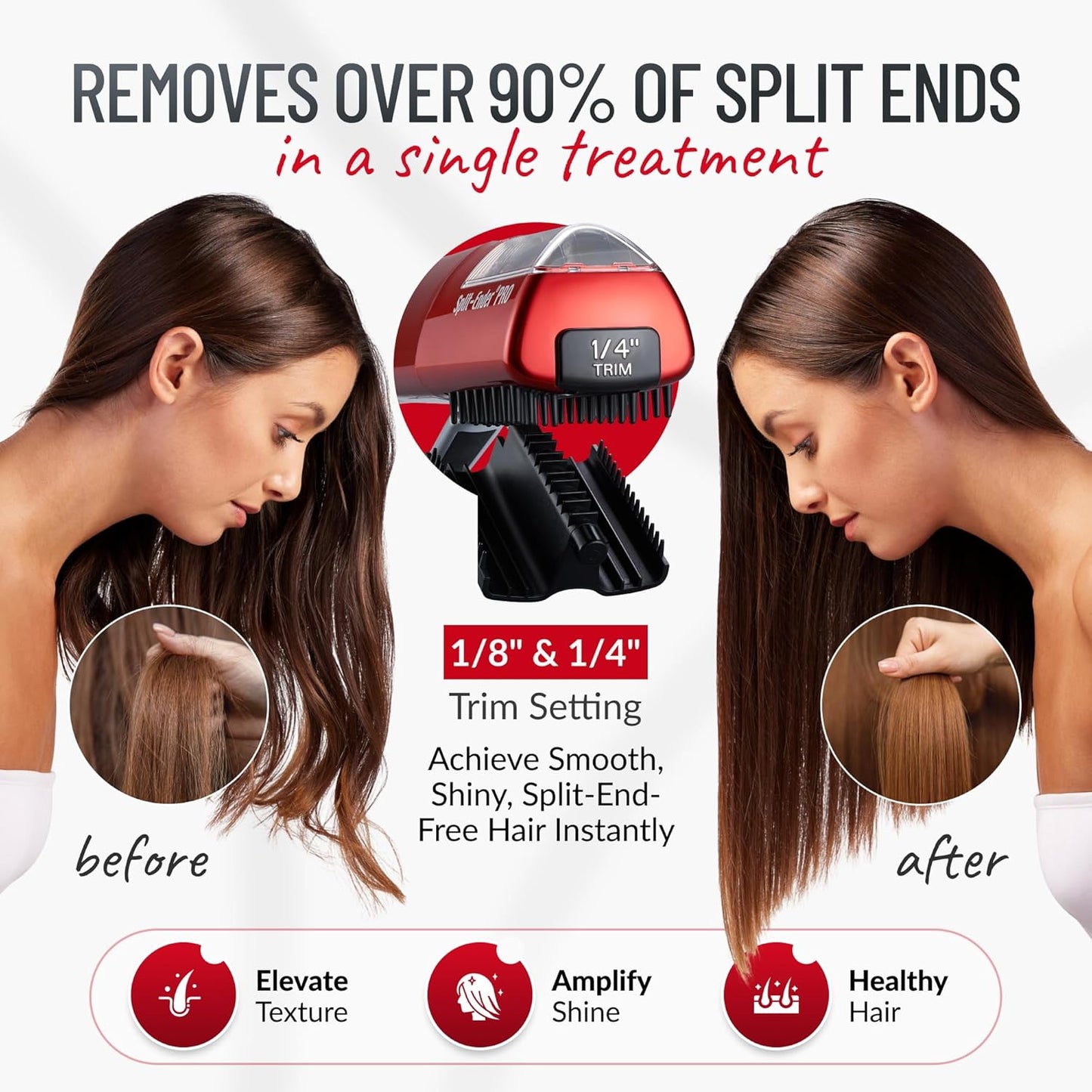 Split-Ender PRO - Original Professional Beauty Tool - Cordless Split End Hair Trimmer for Damaged, Dry, Brittle, Frizzy, Curly or Straight Hair (Red, Professional Kit)