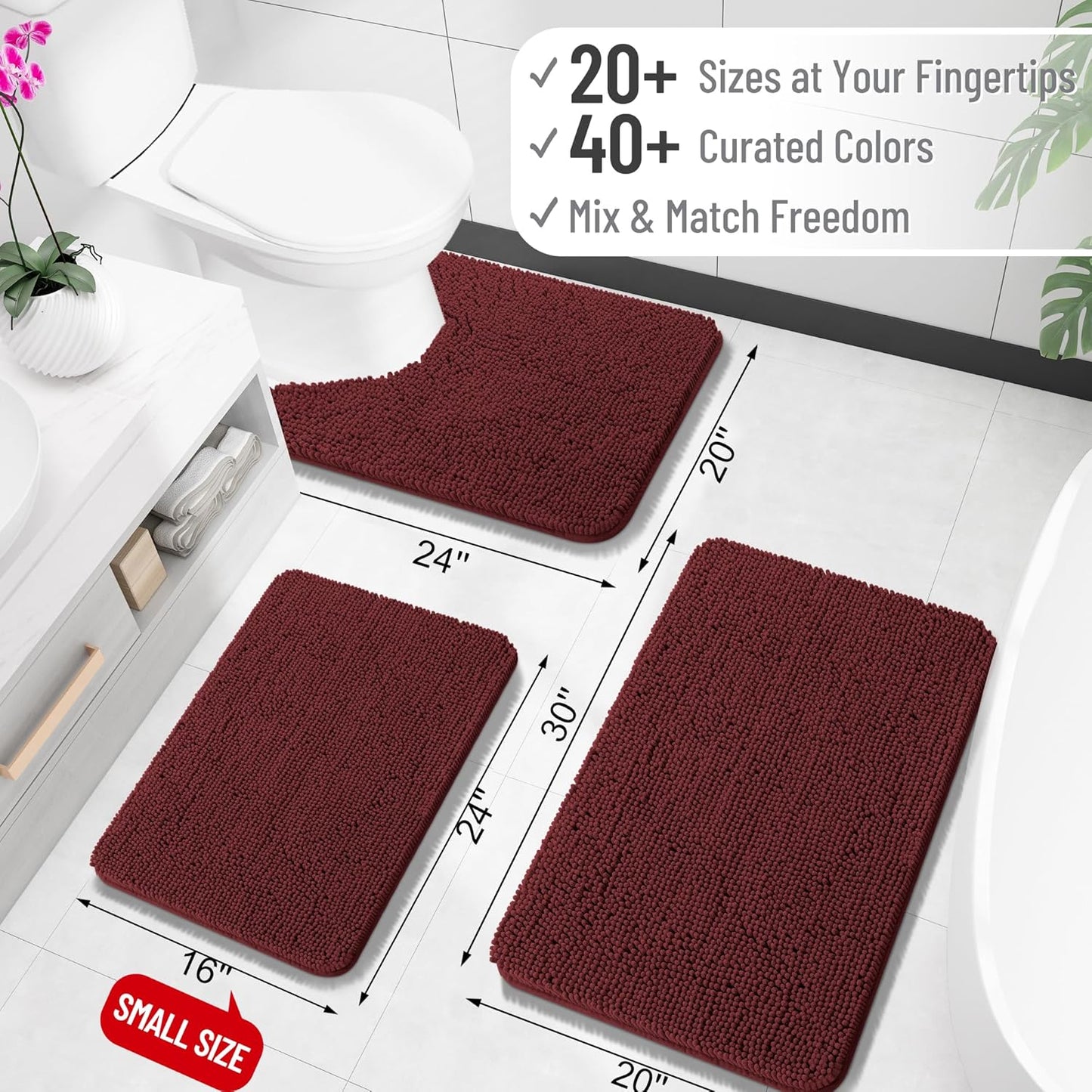 OLANLY Bathroom Rugs 30x20, Extra Soft Absorbent Chenille Bath Rugs, Rubber Backing Quick Dry, Machine Washable Bath Mats for Bathroom Floor, Tub and Shower, Home Decor Accessories, Andorra Red-Brown